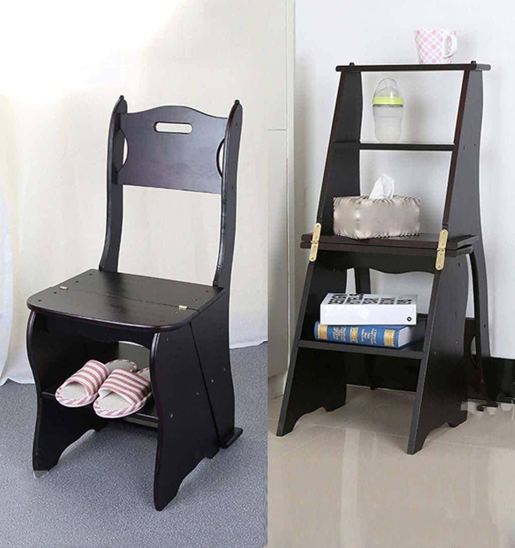 OKUOKA Step Stool Folding Ladder Chair Solid Wood Multi-Step Shelves, 3 Colors, 86 * 41cm Folding Ladder Chair (Color : Noyer profond)