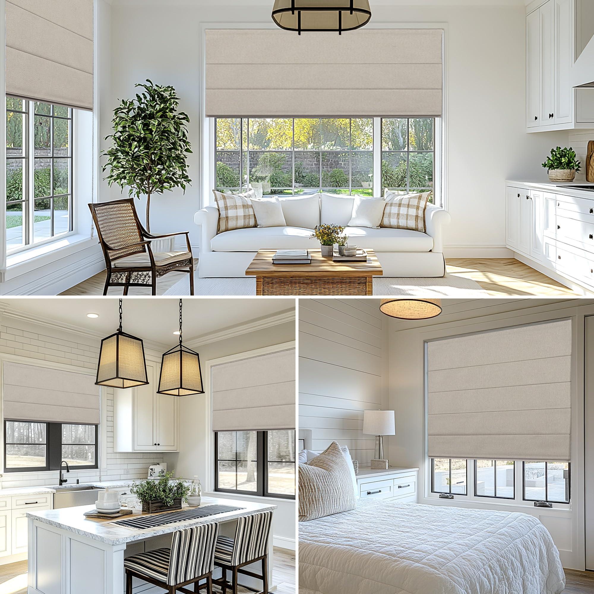 BERISSA BERISSA Blackout Roman Shades for Windows,Linen Roman Blinds,Room Darkening Thermal Insulated Pull Down Window Shades for Home Living Room Bedroom,Sand Brown,34" W x 66" H