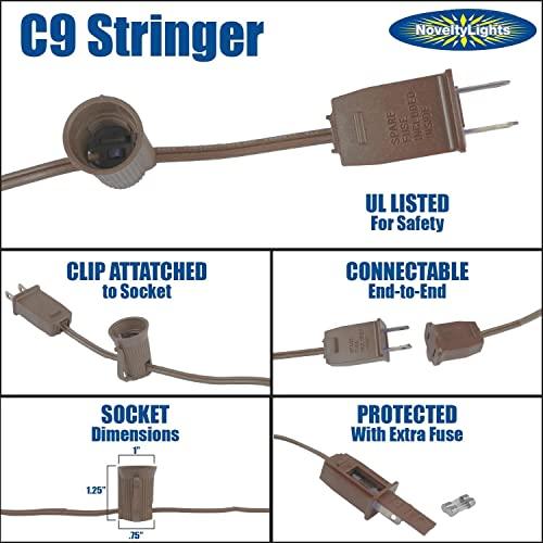 Novelty Lights 25 Foot C9 Multi Ceramic Christmas String Light Set - Outdoor Christmas Light String - Opaque Christmas Bulbs - Roofline Light String Outdoor String Lights - Brown Wire