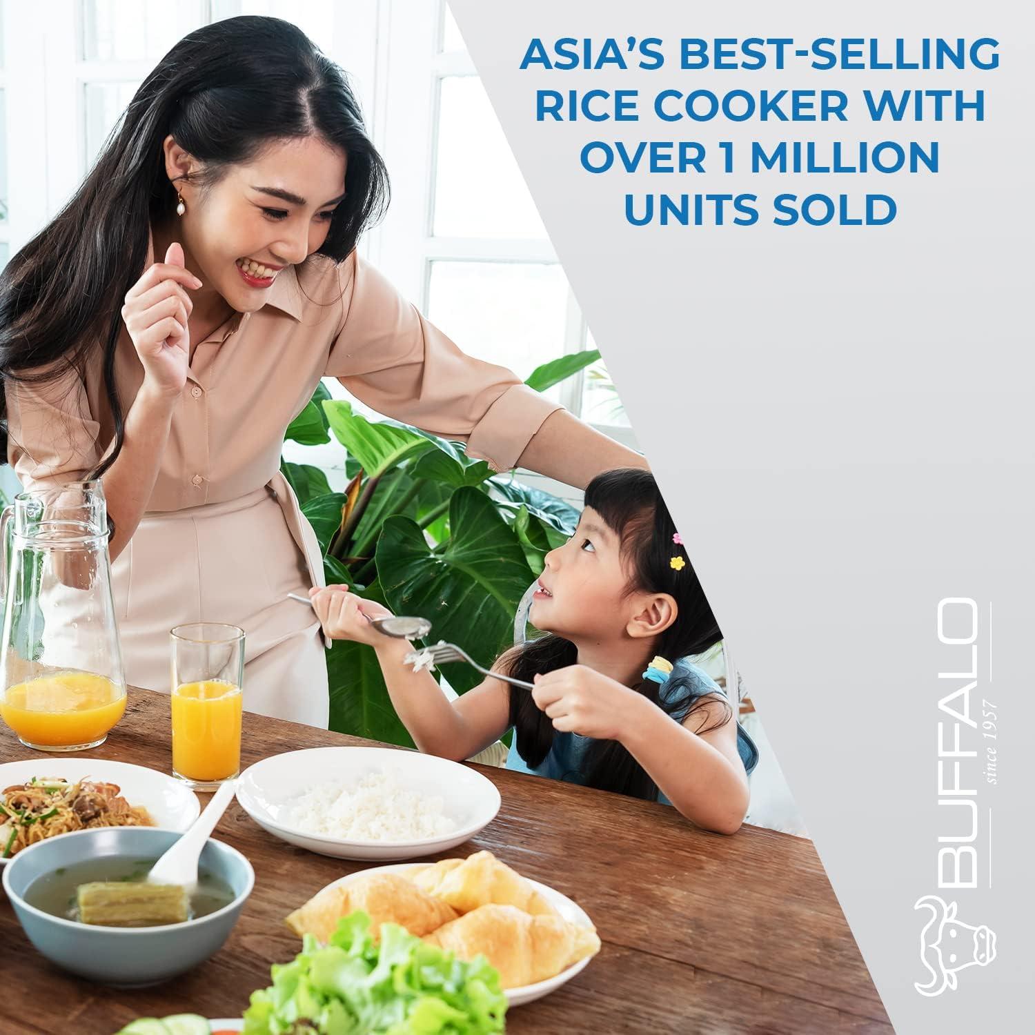 BUFFALO Buffalo Classic Rice Cooker with Clad Stainless Steel Inner Pot - Electric Rice Cooker for White/Brown Rice, Grain - Easy-to-clean, Non-Toxic & Non-Stick, Auto Warmer (5 Cup)