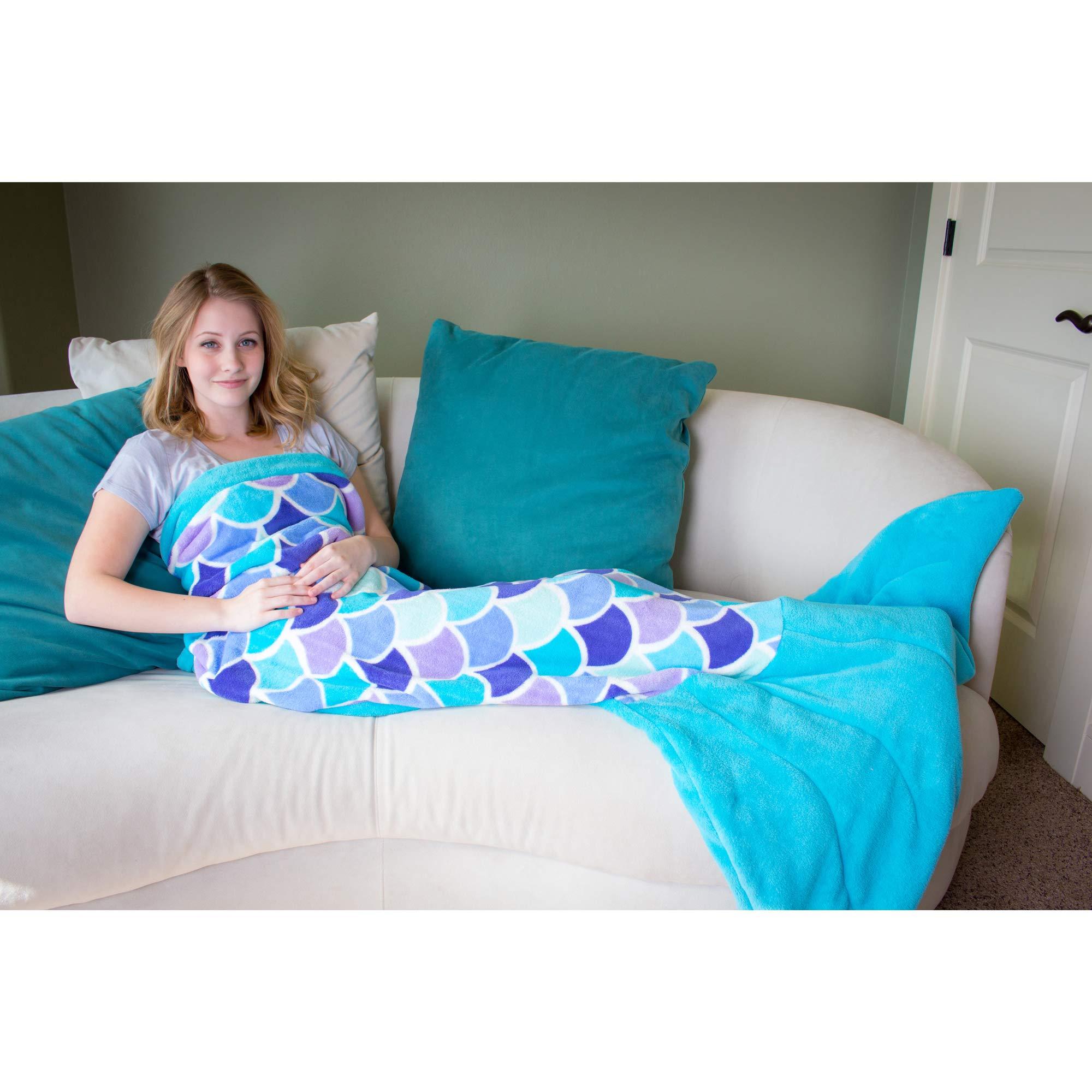 Fin Fun Fin Fun Mermaid Tail Blanket Kids, Girls and Boys - Cuddle Tails - Perfect Birthday Kids, Aqua Dream