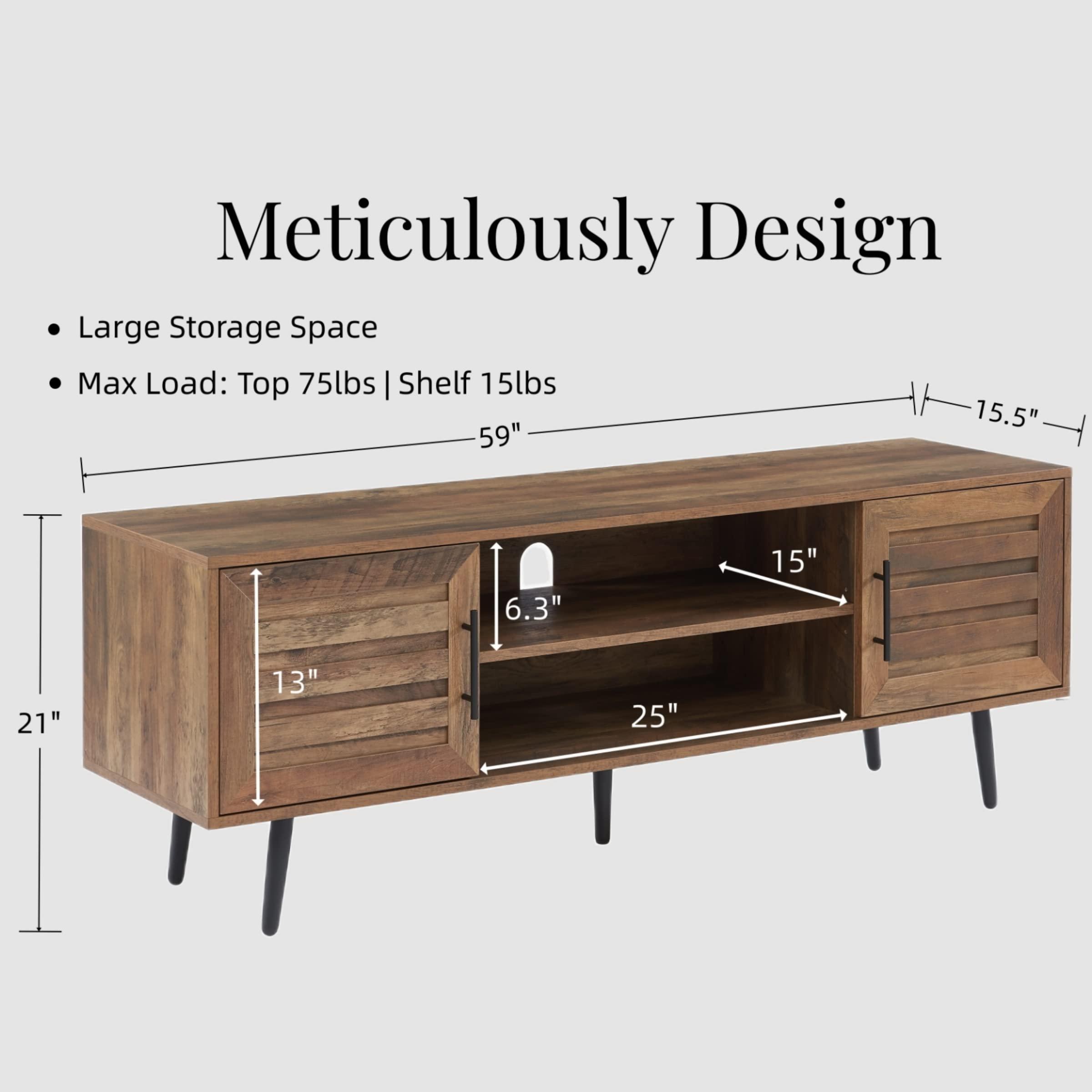 JYED DECOR JYED DECOR Mid Century Wooden TV Stand Entertainment Console with Open Shelving and 2 Cabinets for Televisions up to 65 Inches(Rustic Oak)
