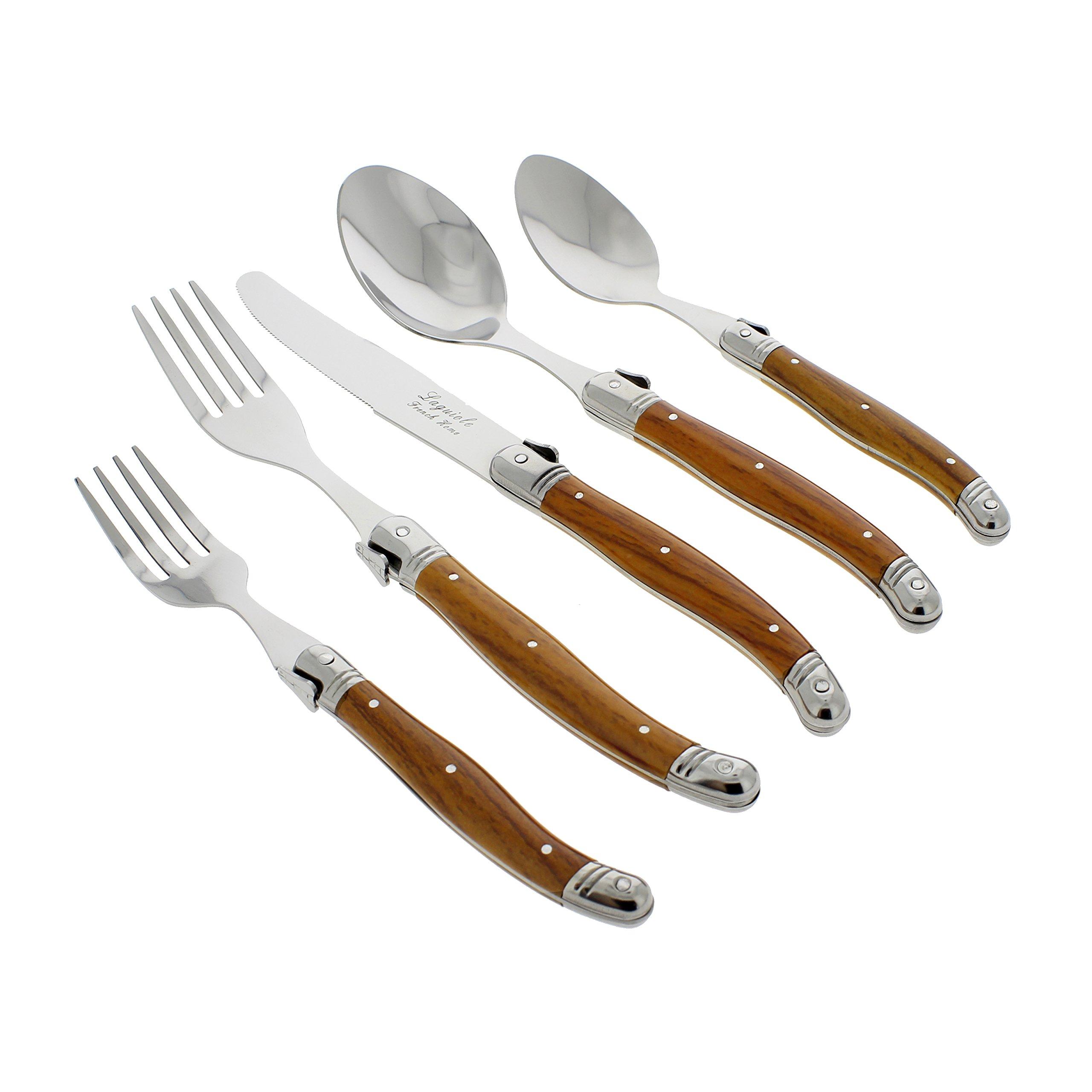 French Home 20 Piece Laguiole Flatware Set, Wood Grain