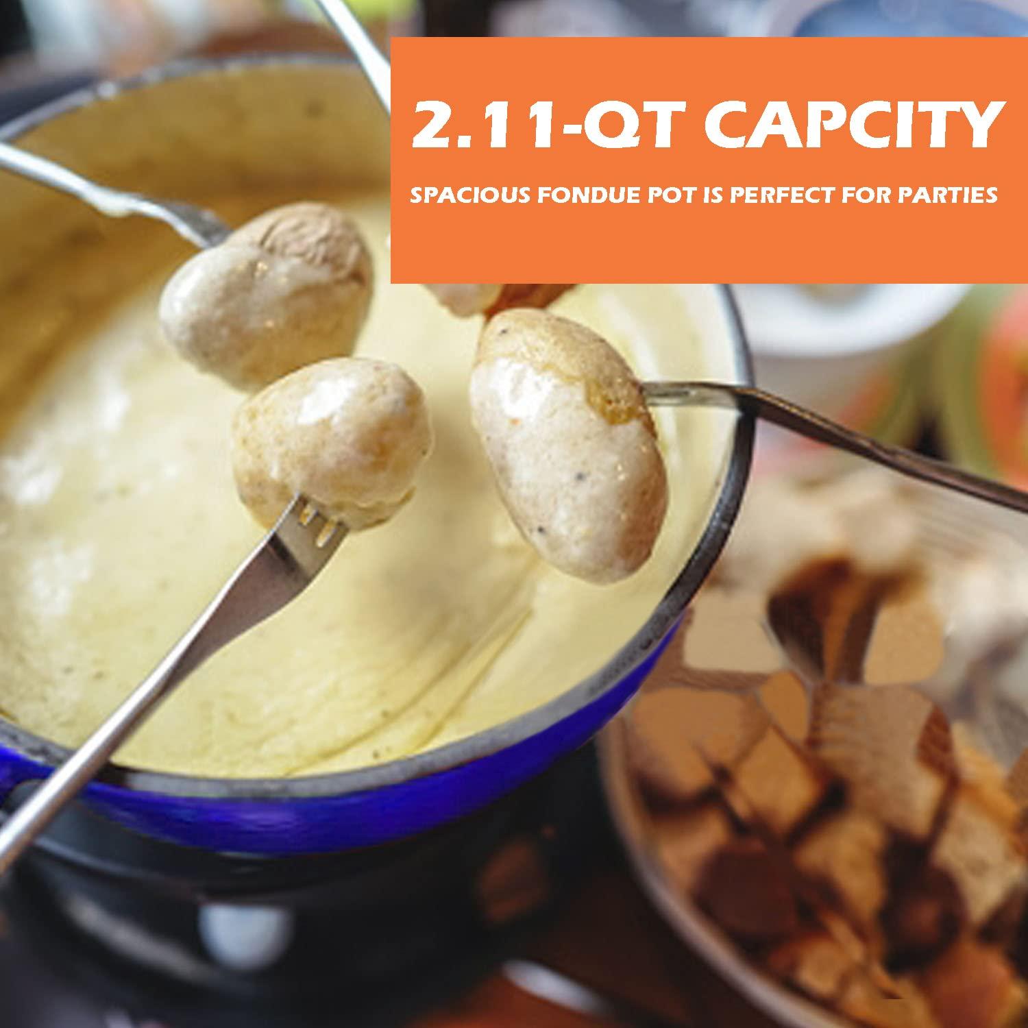 Artestia Artestia Swiss Traditional Cast Iron Cheese Fondue Pot Set, Campimg Fondue Set for Cheese, Meat & Chocolate (Blue)