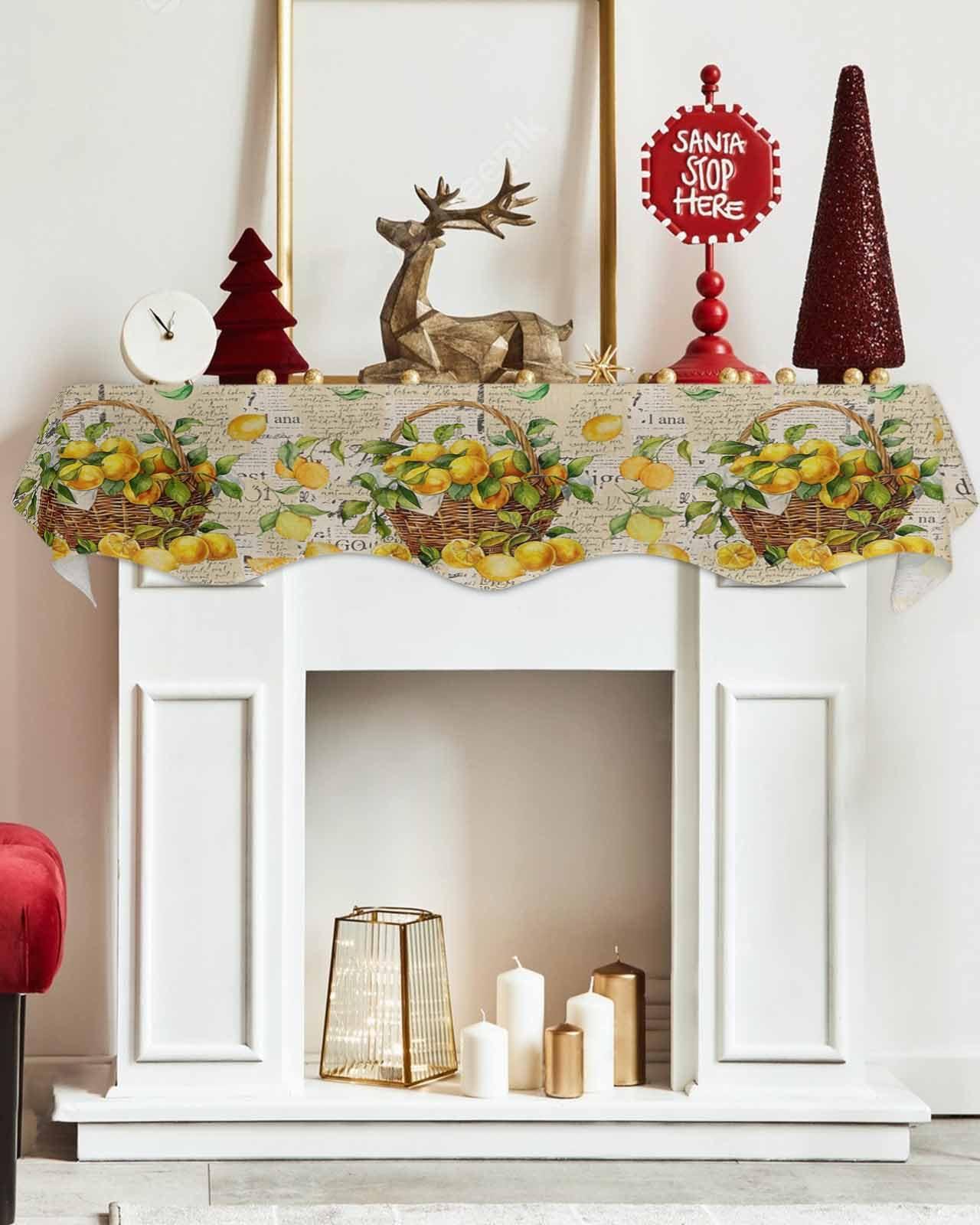 Ocean Party Nature Mantel Scarf for Fireplace 60 x17 Inch Retro Summer Yellow Lemon Fruit Fireplace Mantle Scarves Mantel Cover Runner for Home Living Room Holiday Party Decorations