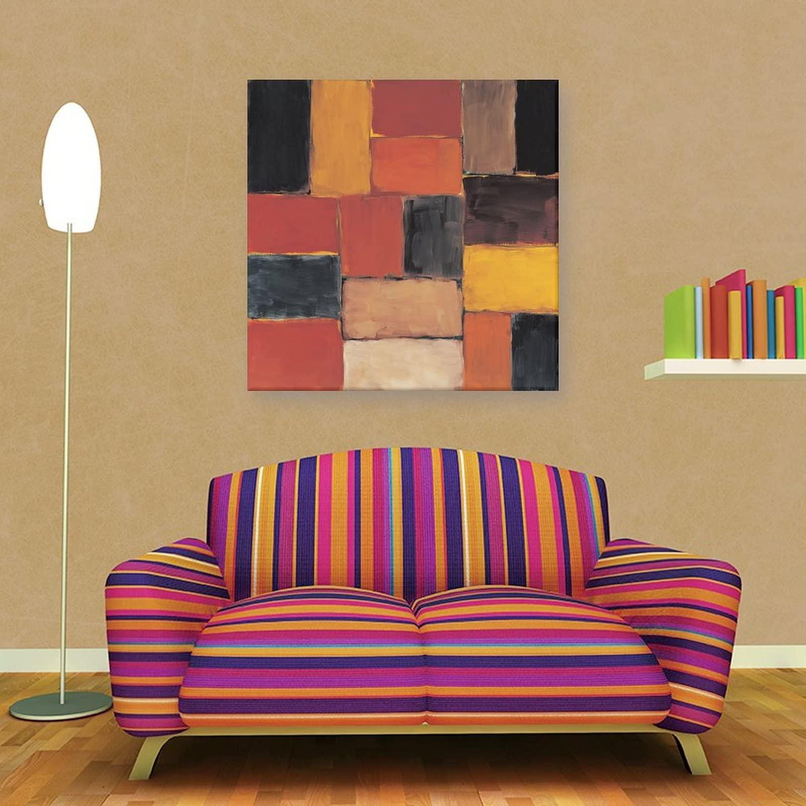 LEIZHANG Sean Scully Wall of Light, Red Summer Large Canvas Print Famous Painting Abstract Painting Office Home Wall Art Classroom Library Coffee Shop Wall Decoration Painting Oil on Canvas Print Photo Art Pai