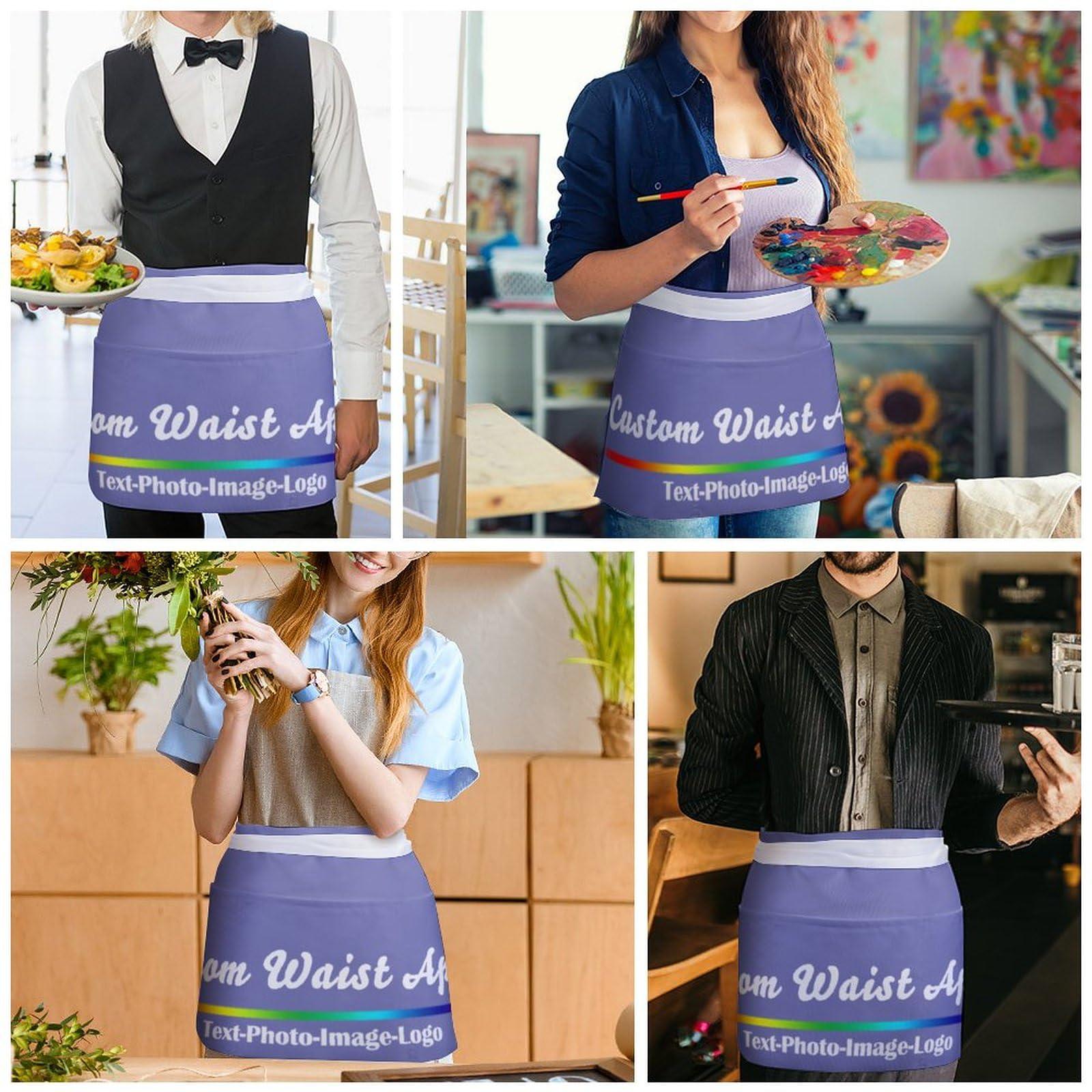 sophiehome sophiehome Personalized Waist Apron with 3 Pockets Custom Waitress Waiter Server Short Aprons with Photo Text Logo Violet