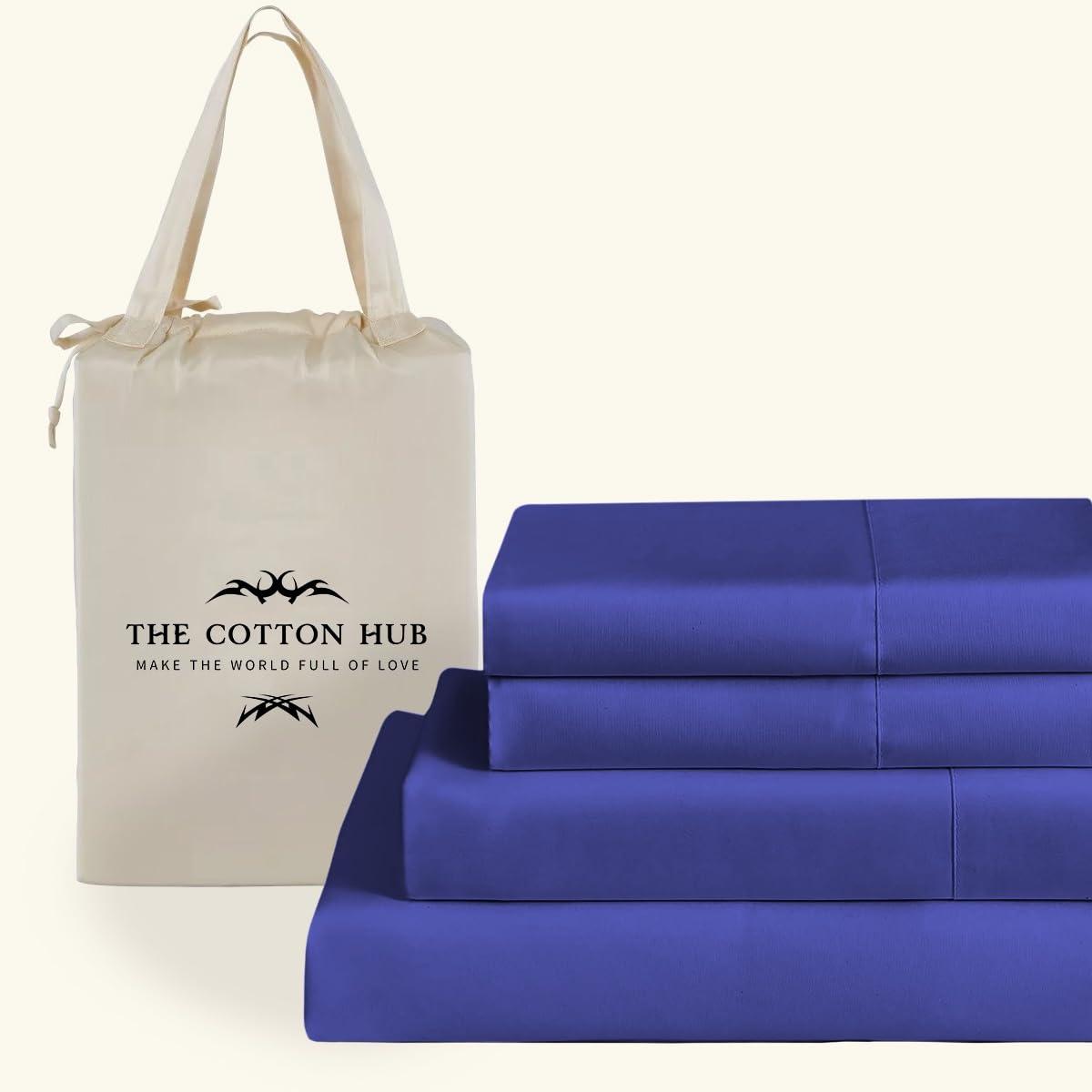 The Cotton Hub Grand King Size 4-Piece Sheet Set 1000 Thread Count Luxury Certified 100% Pima Cotton Bed Sheets fits up to 10-12 inch Deep Pocket (Solid, Royal Blue)