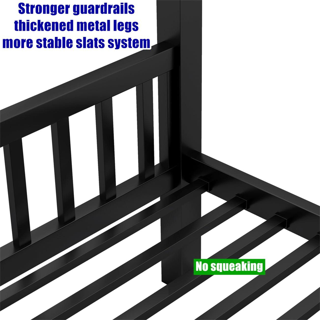 SIGONE SIGONE Stronger and Safer Metal Steel Bunk Bed Frame Queen Over Queen Size, Heavy Duty More Stable Thickened Black Metal Bunk Queen Bed (Easier to Assemble) (Queen Over Queen)