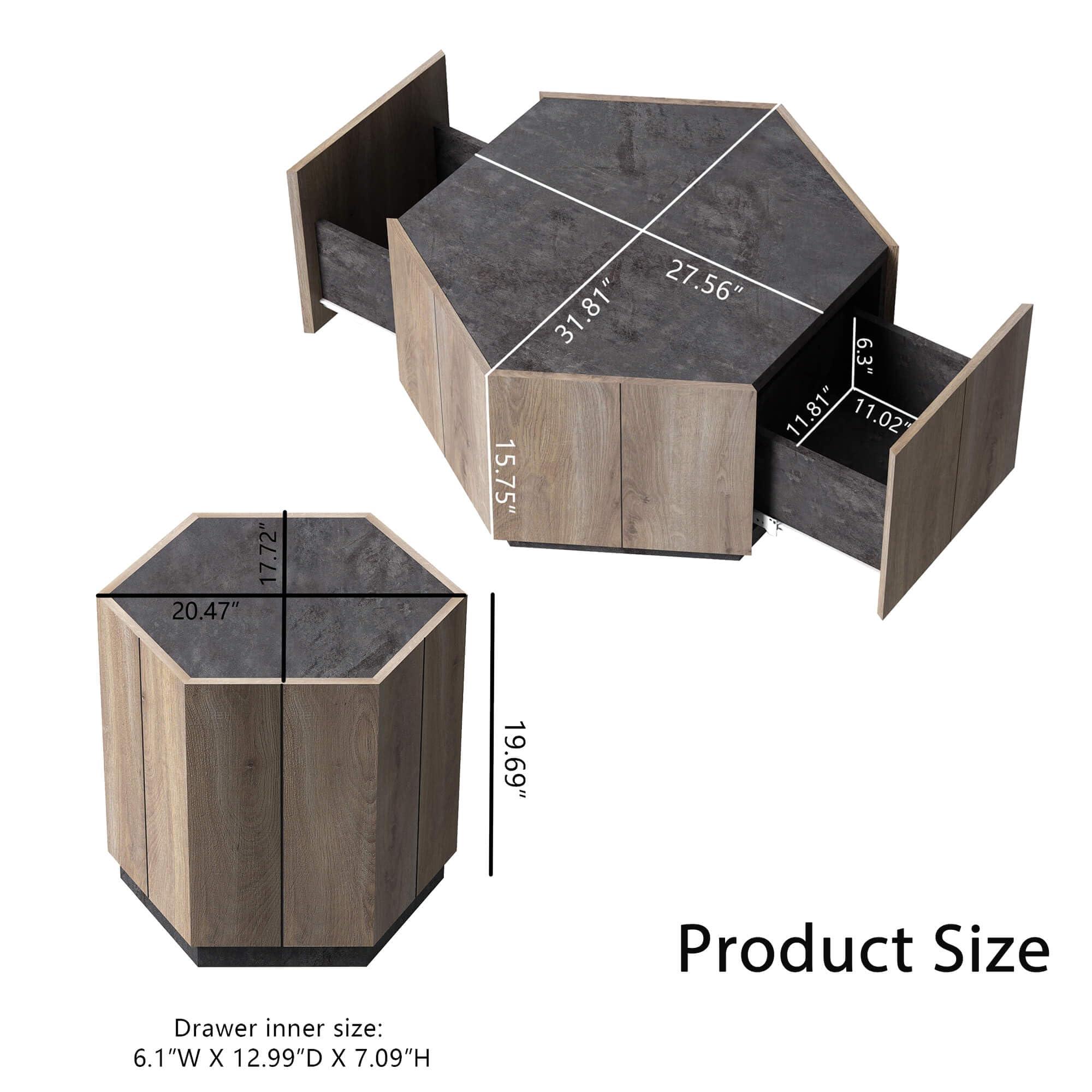 SAINTCY SANITCY Coffee Table Set of 3, 1 Pcs Hexagon Coffee Table and 2pcs End Tables Set with Drawers for Living Room Unique and Stylish Design Home Furniture