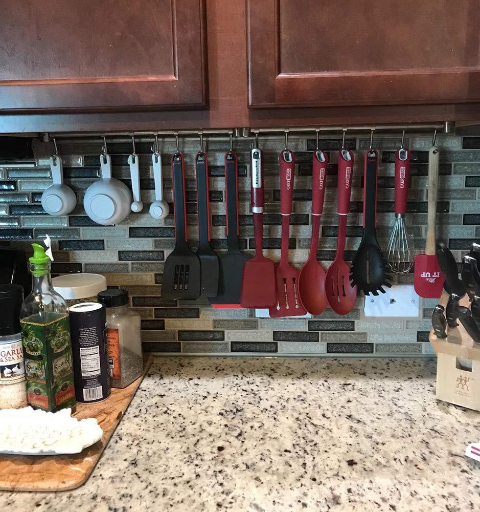 eForwish eForwish 304 Stainless Steel Kitchen Utensil Racks with 7 Sliding Hooks Hangers Wall Mounted 15\"