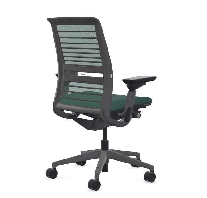 Steelcase Steelcase Think Office Chair - Ergonomic Work Chair - Lumbar Support - 4D Arms - Dark Merle Frame with 3D Knit Back - Peacock Fabric with Wheels for Hard Flooring