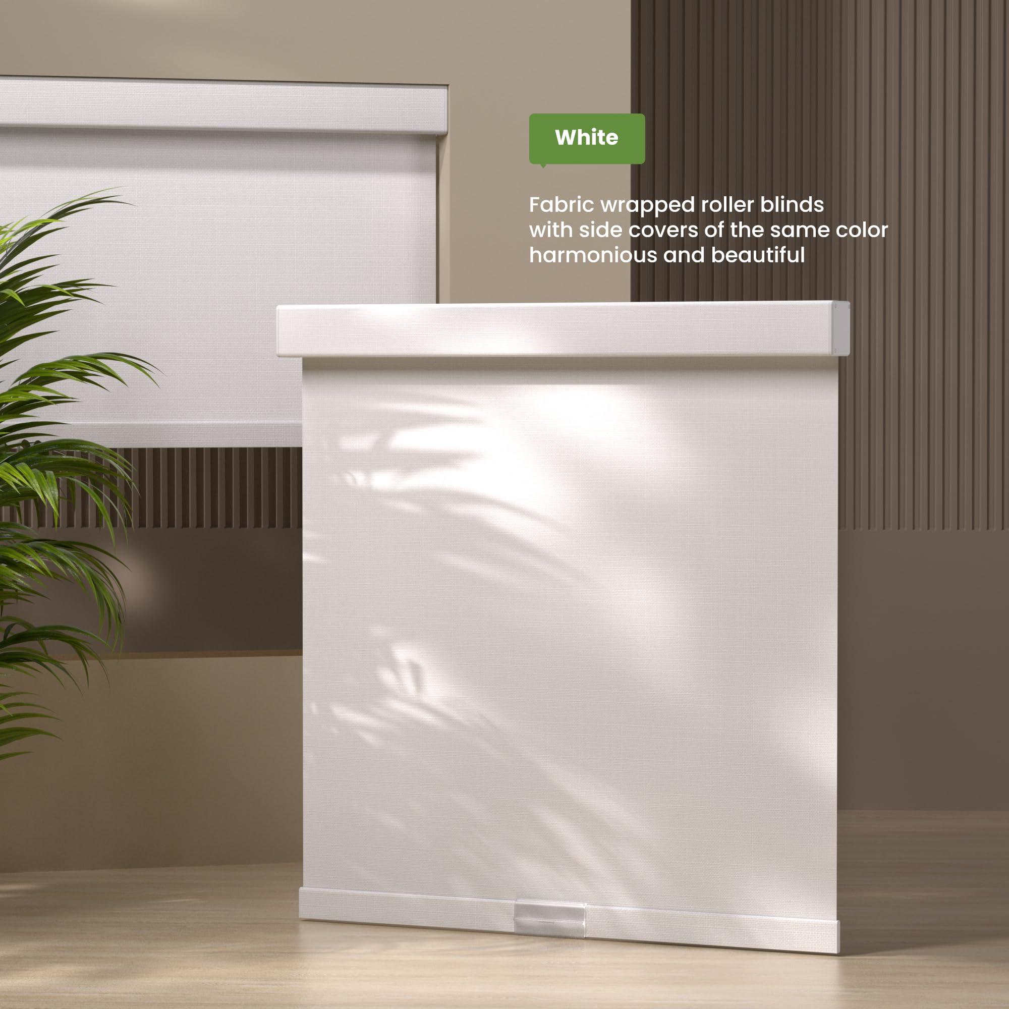 HOTSOON HOTSOON Blackout Linen Roller Shades for Windows Cordless Room Darkening Roller Blinds Easy to Install with Cassette Valance Black Out Window Shades for Home Office Living Room White,64" W x 72" H