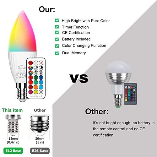 ChangM E12 LED Light Bulbs 5W, 40W Equivalent, Small Base B11 Candelabra Light Bulbs, Set of 6 LED Color Changing Light Bulbs, Dimmable Color Candle Bulb with Remote Control RGB Warm White 2700K