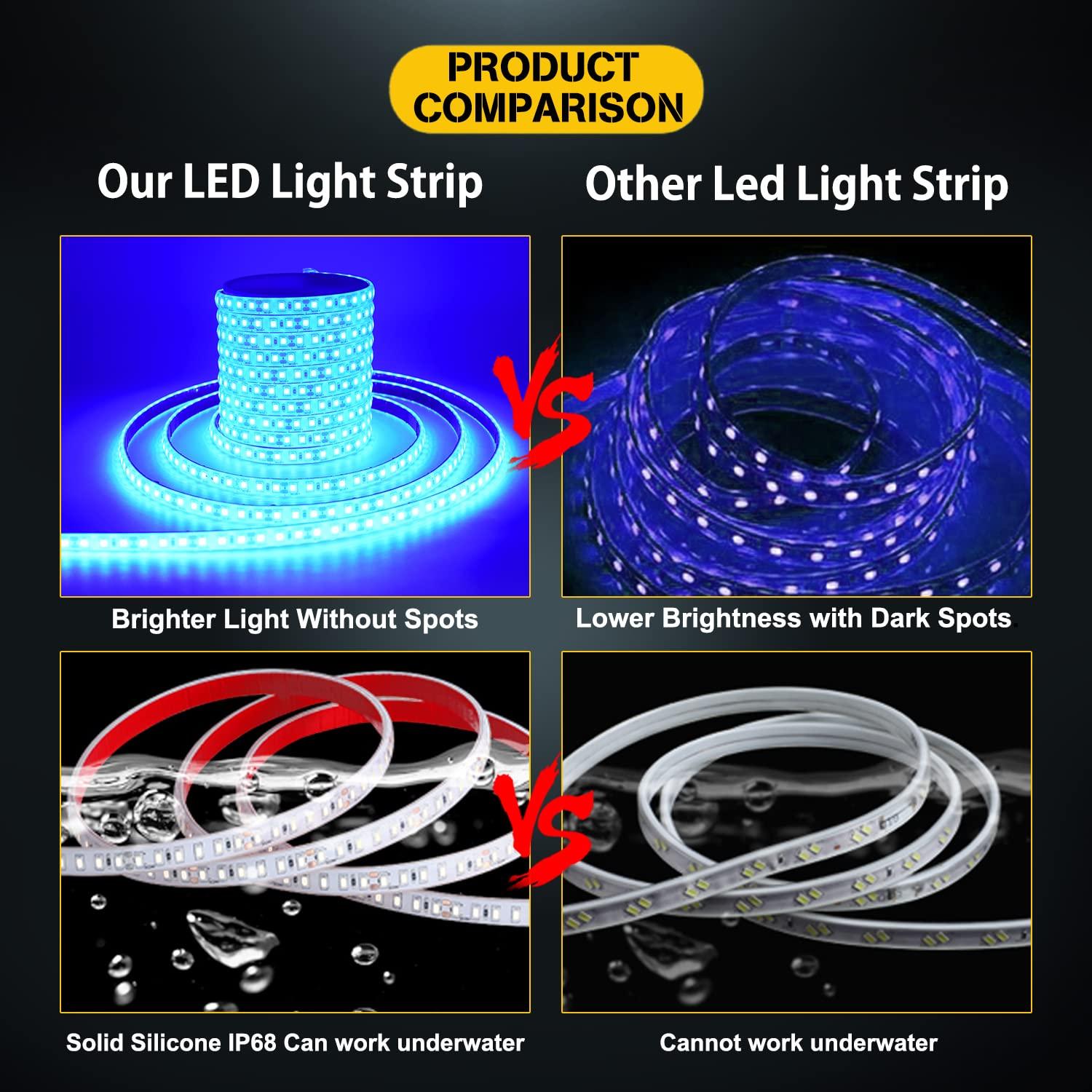 YM E-Bright EverBright Blue Led Strip Lights, Waterproof Flexible Led Strip Lights, PCB Black 5M /16.4Ft 5050 300Leds Neon Lights for Home Kitchen Bedroom Party Holiday Stage Decoration Led Tape Light