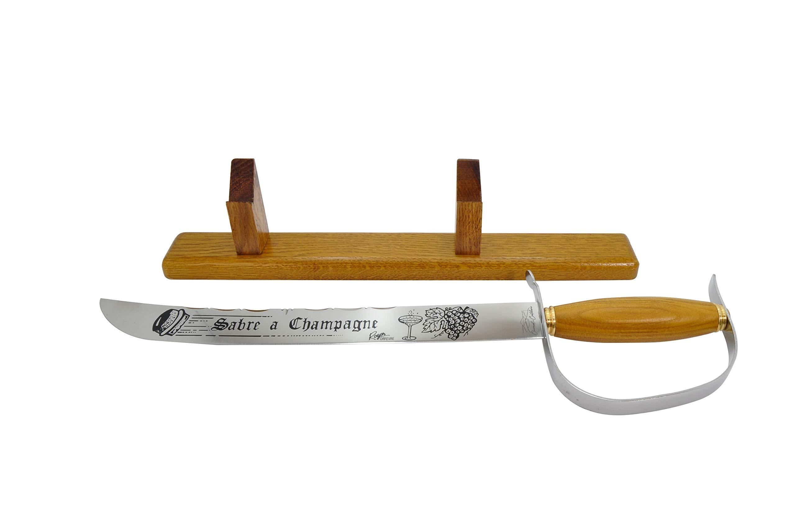 Clermont Coutellerie Laguiole Stainless Steel Champagne Saber/Champagne Sword With Oakwood Handle And Stand, Made in France by Clermont Coutellerie