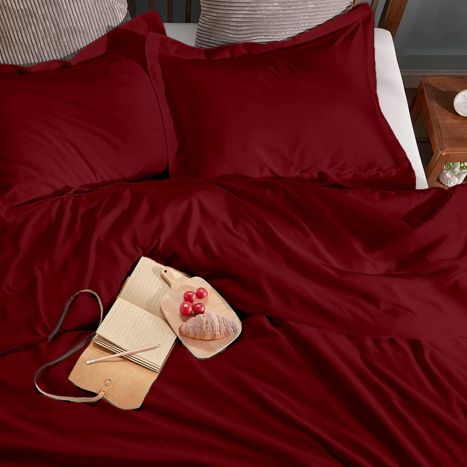 LinenHouse LinenHouse Premium Quality 3-Piece Duvet Cover Set with Zipper Closure & Corner Ties,Solid 1000-TC Ultra Soft Pillow Shams 100% Egyptian Cotton (Alaskan 120x132, Burgundy)