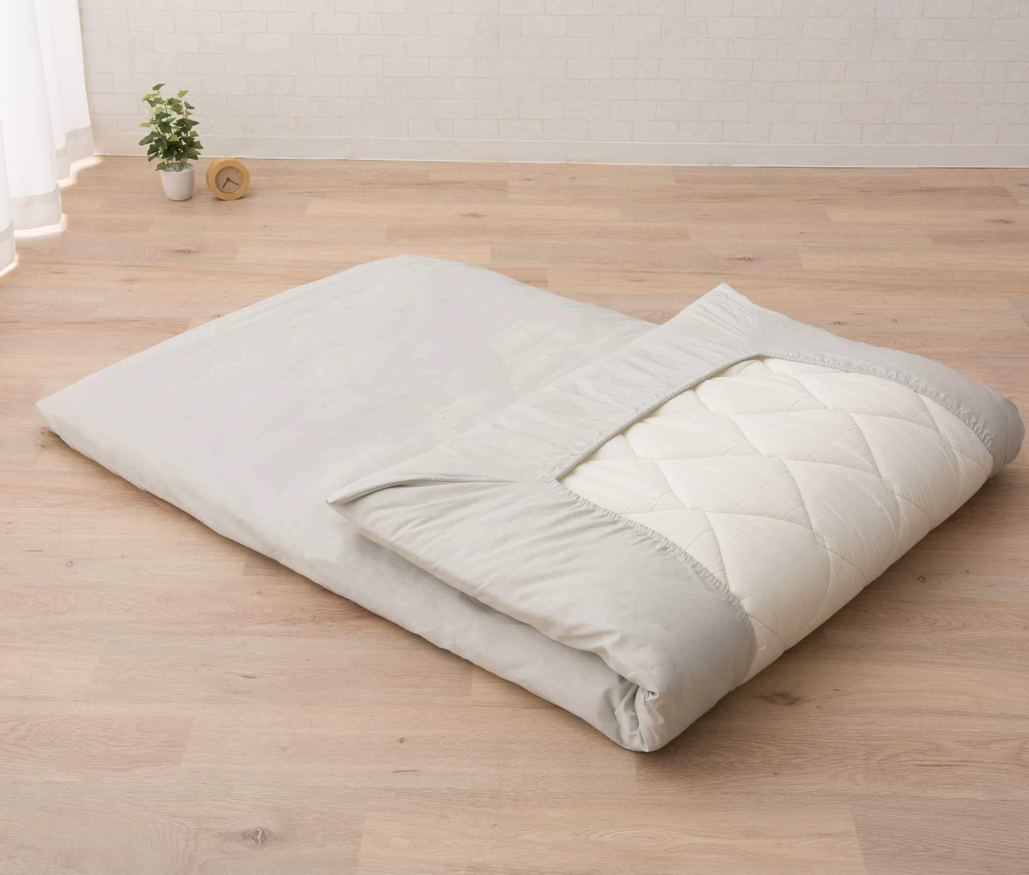 EMOOR EMOOR Japanese Futon Mattress CLASSE & Fitted Sheet PRESSO King Made in Japan, Cotton (Gray) Foldable Floor Sleeping Bed Tatami Mat