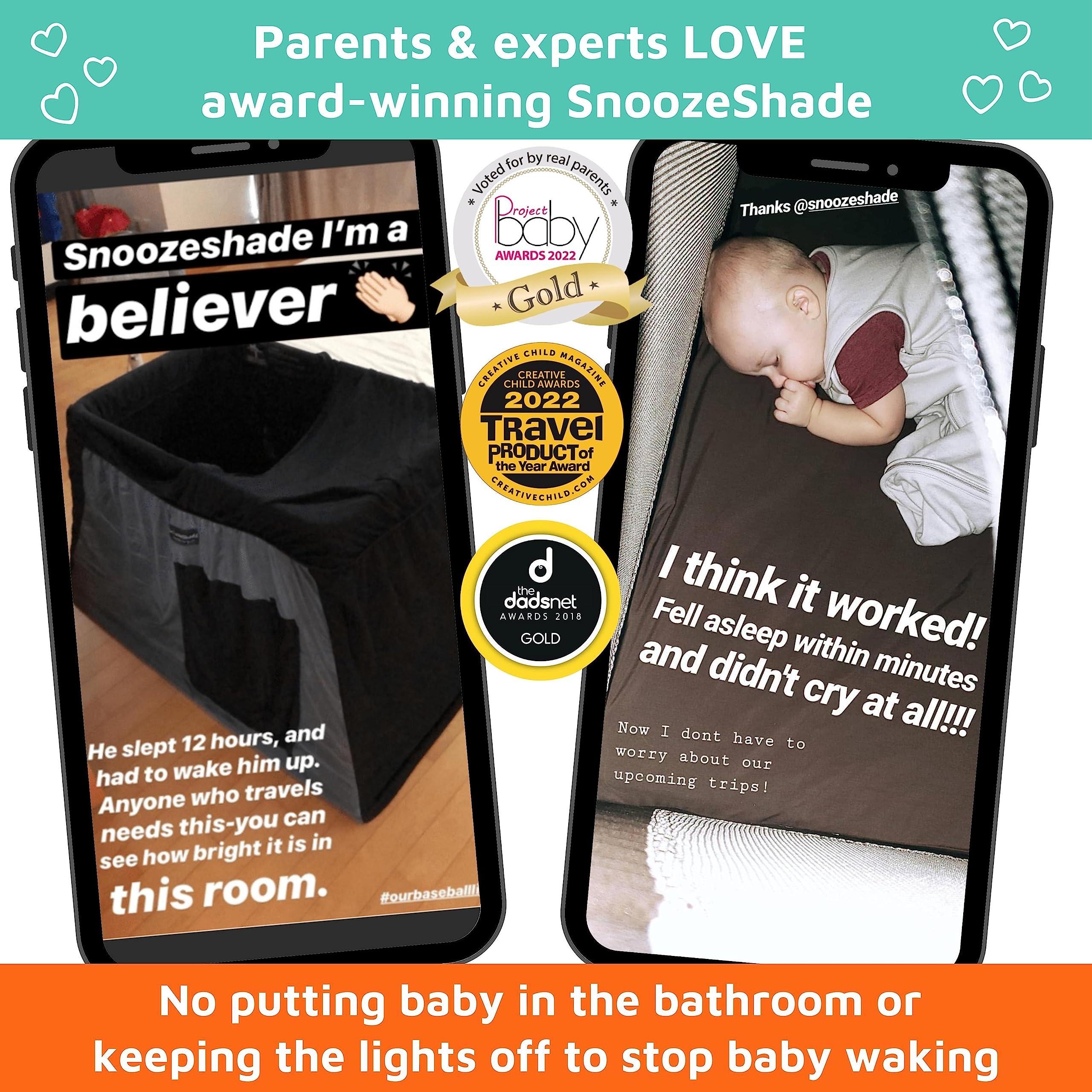 SnoozeShade SnoozeShade Pack n Play & Travel Crib Blackout Cover | Blackout Crib Cover & Pack and Play Black Out Cover | Mom-Invented Safety Tested with Optimal Airflow