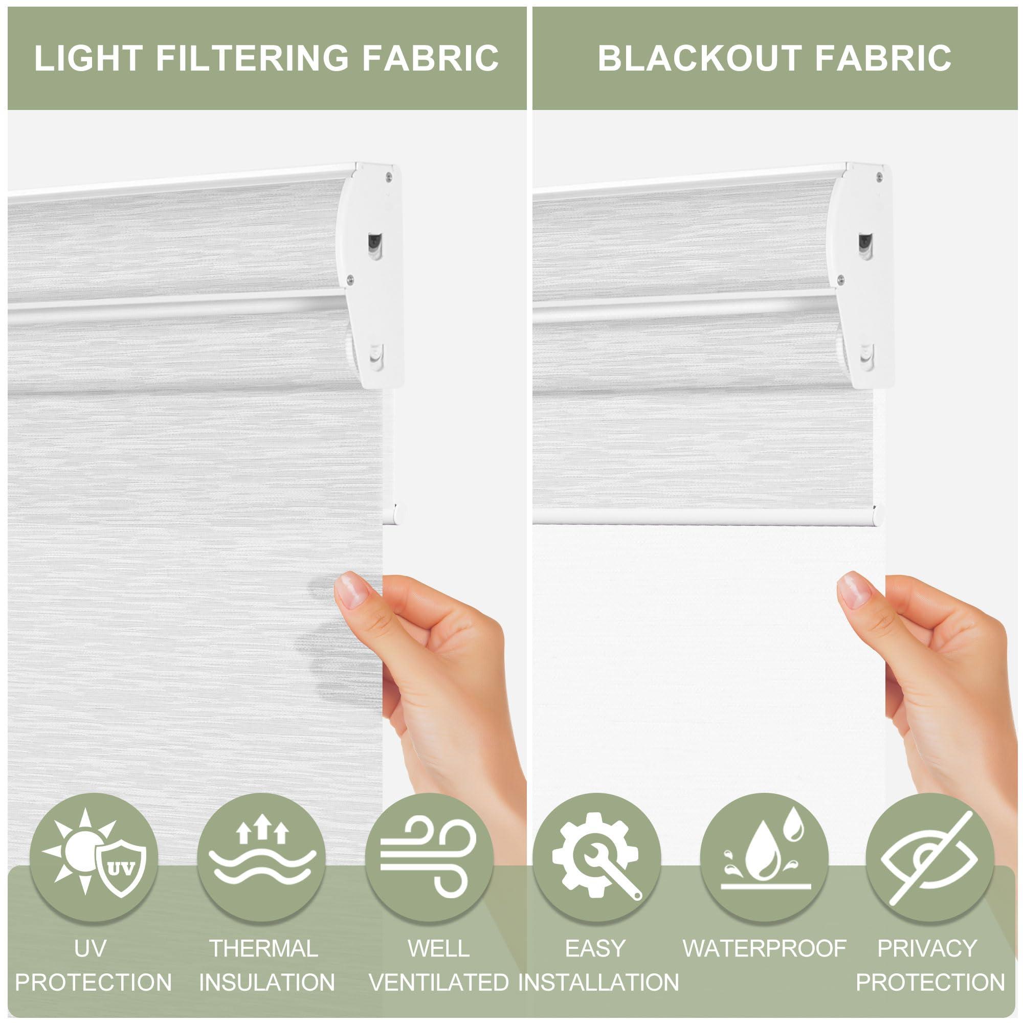 Doing-X DOING-X Dual Blinds Roller Shades for Window with Cassette Valance Thermal Insulation Cordless Blackout & Light Filtering Double Roller Blinds for Home Bedroom Office,70" W x 80" H,Jacquard White