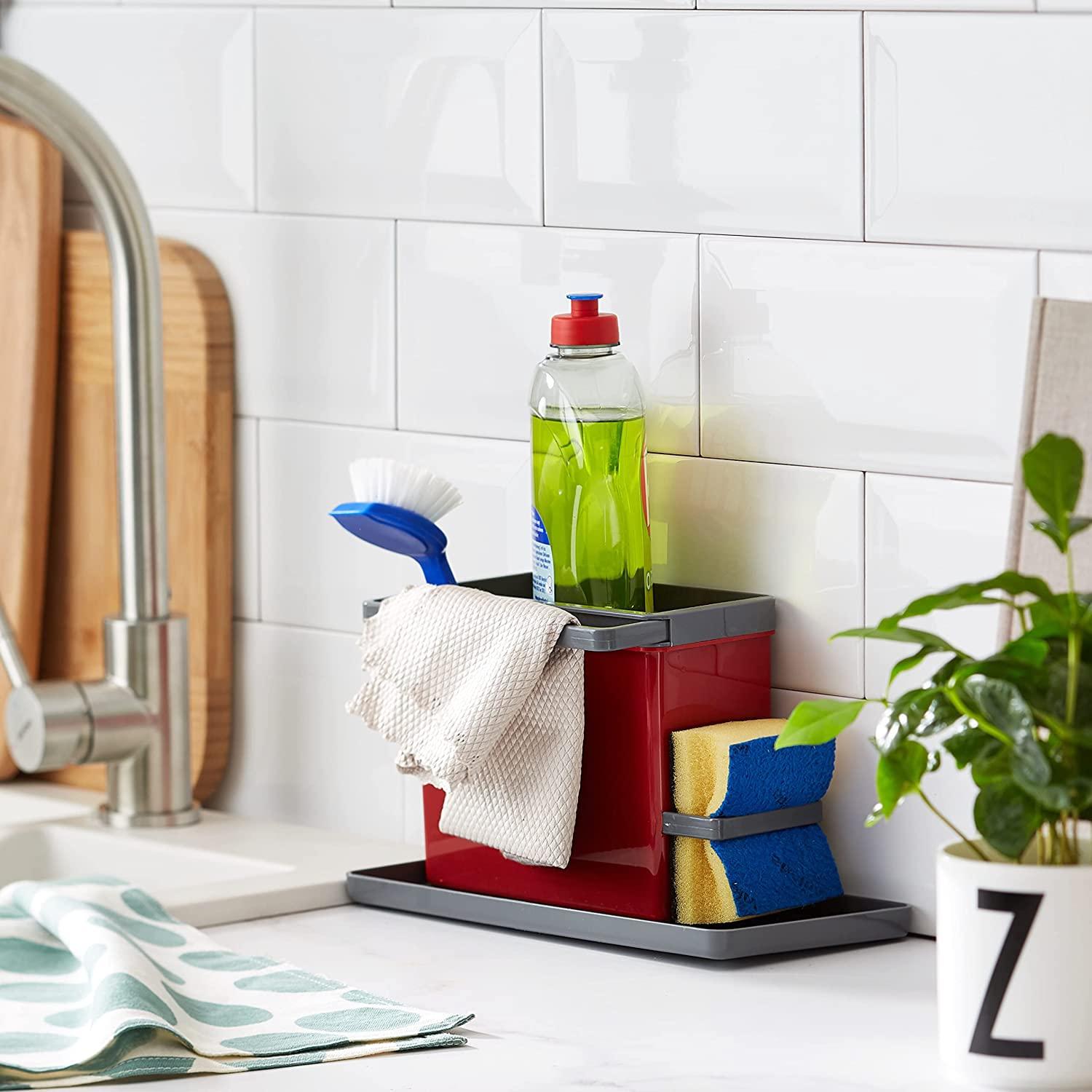 Metaltex USA Metaltex Sink Tidy, Plastic -ABS, Red/Grey, 24 x 13 x 14 cm