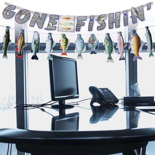 Havercamp Havercamp Gone Fishin String Hanging Banner for Fish Fry, Bass Fishing, Freshwater Pond & Salt Water Tournament Fishing Decorations