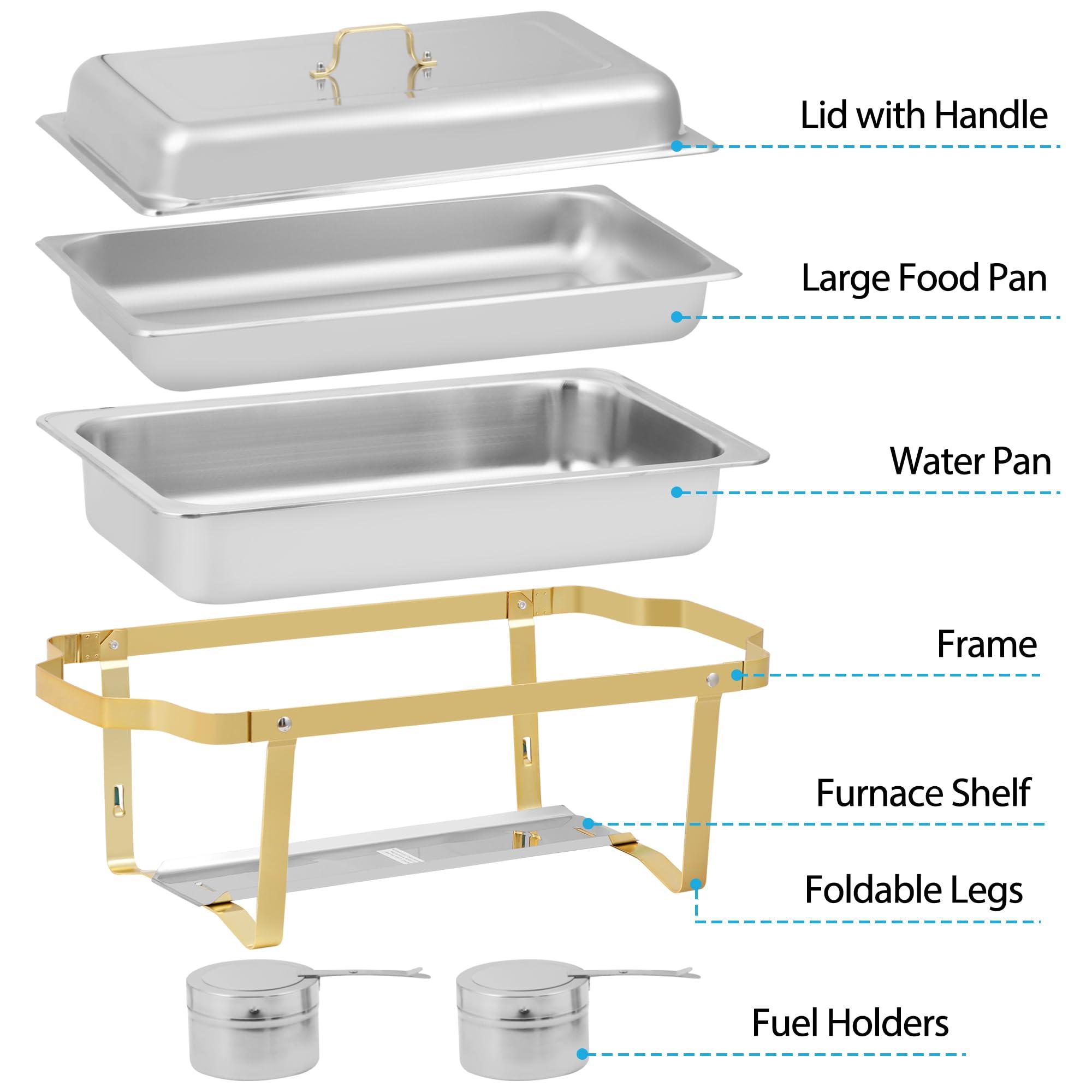 HomGarden HomGarden 8 Pack 8QT Chafing Dish Stainless Steel Complete Buffet Set, High Grade Chafers and Buffet Warmer Set for Kitchen Party Banquet Dining, Gold and Silver