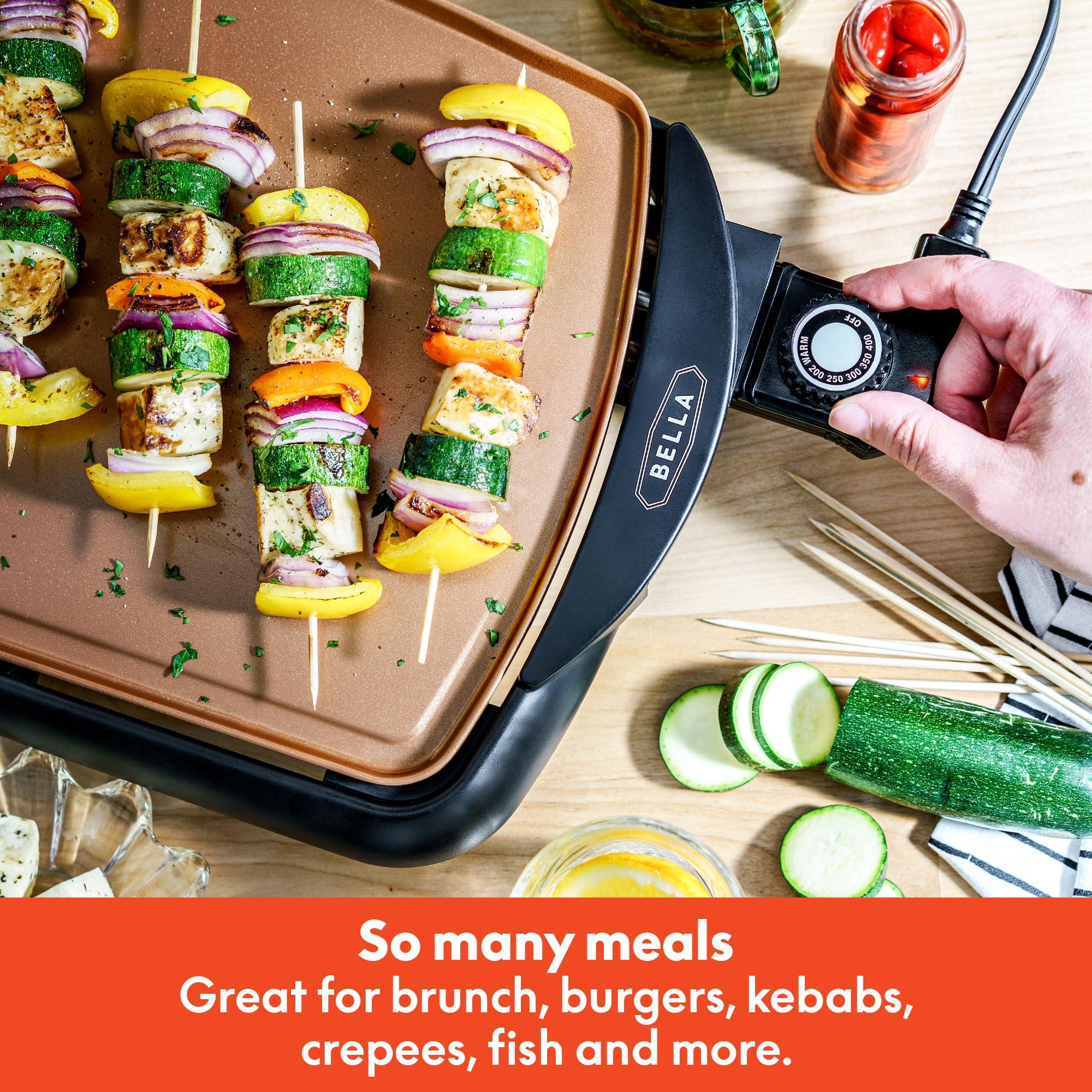 BELLA BELLA Electric Ceramic Titanium Griddle, Make 10 Eggs At Once, Healthy-Eco Non-stick Coating, Hassle-Free Clean Up, Large Submersible Cooking Surface, 10.5" x 20", Copper/Black