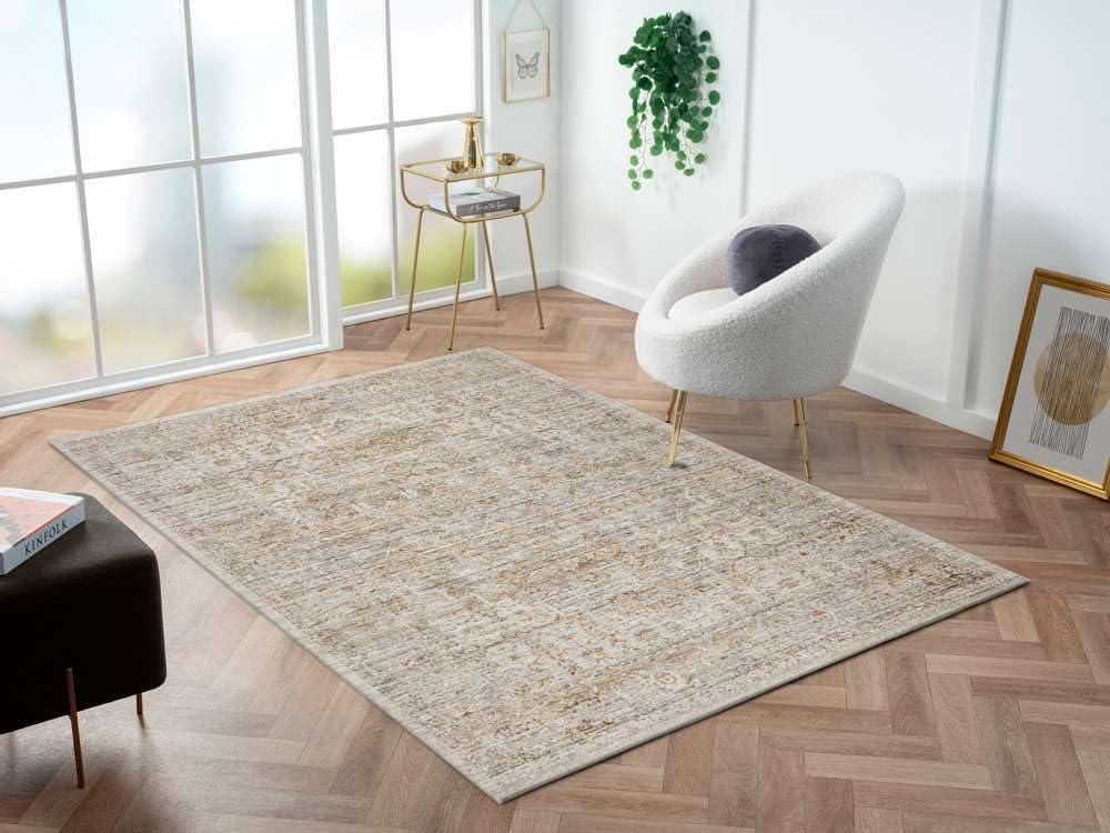 Obeetee Obeetee - Ava Machine Woven/Power Loomed Distressed Arabesc 8' x 10' Area Rug in Silver