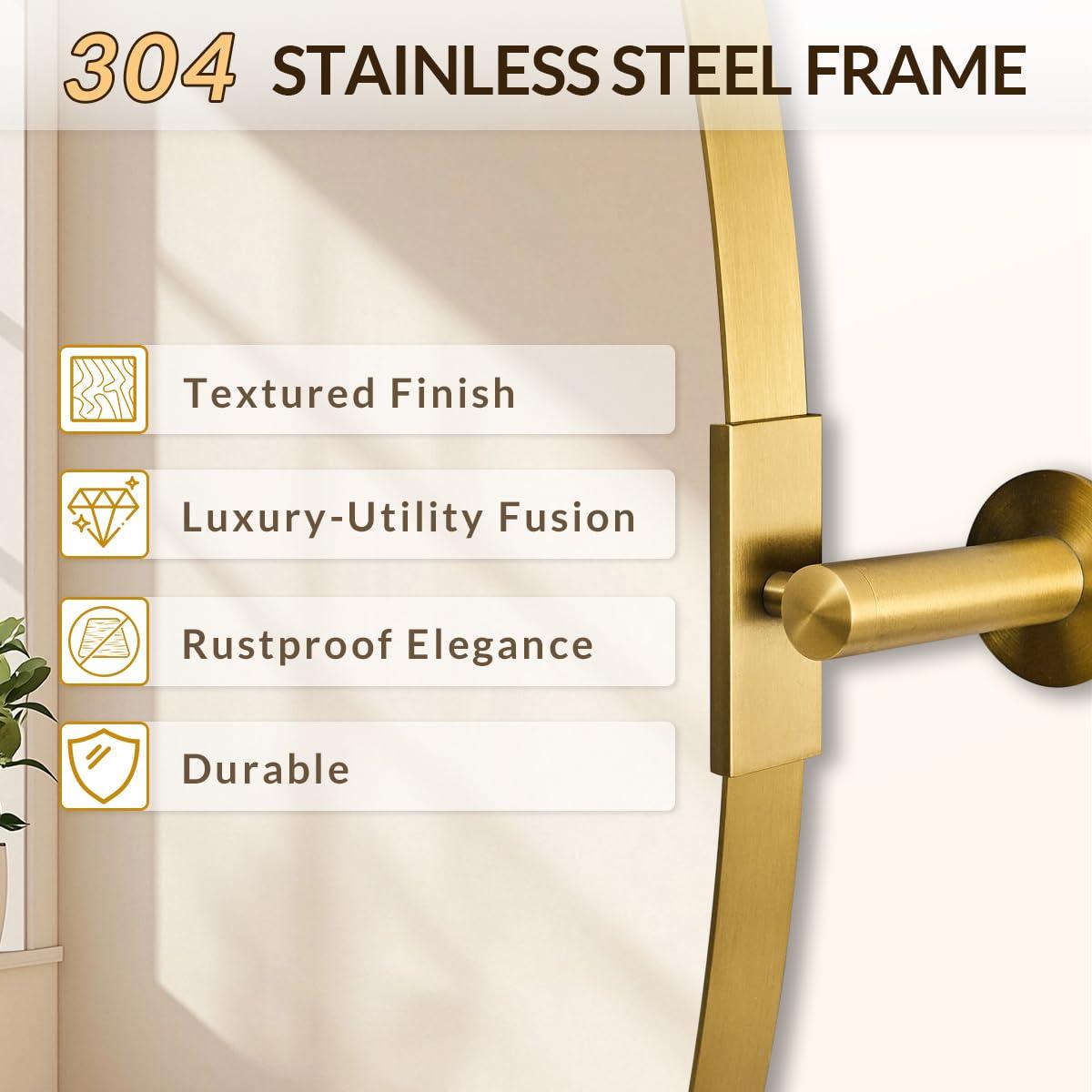 ANDY STAR ANDY STAR Gold Oval Mirror, Oval Pivot Bathroom Mirror, Brushed Gold Oval Pivot Mirror Bathroom Stainless Steel Metal Frame Tilting Vanity Wall Mirror Hangs Vertical