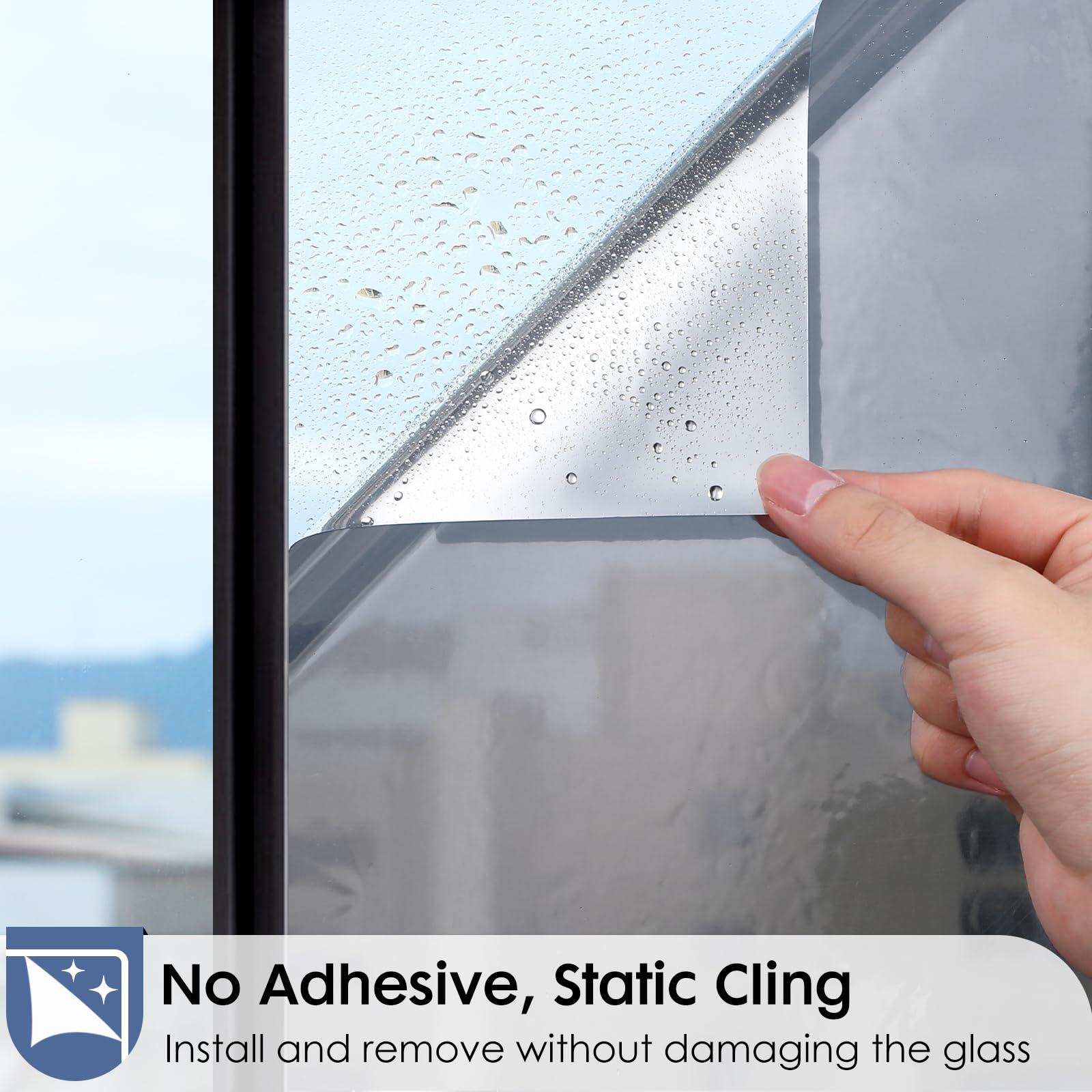 rabbitgoo rabbitgoo Window Privacy Film One Way Window Tint for Home, Removable Reflective Heat Sun Blocking Anti UV Glass Door Covering, Mirror Tinting Film House Office, 35.4 in X 9.8 Feet, Silver