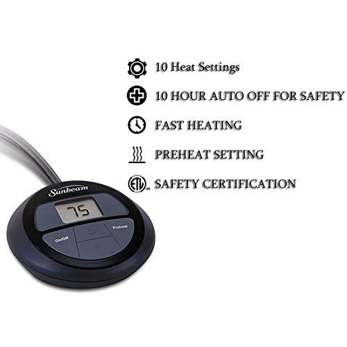 Sunbeam Sunbeam King MicroPlush Heated Electric Warming Blanket 10 Heat Settings 2-Digital Controllers Machine Washable, Light Grey, King