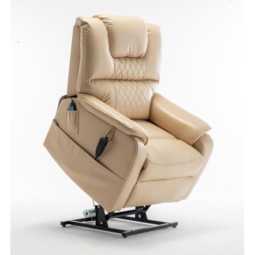 WEALTHKING Luxurious Electric Lounge Chair for Elderly - Power Supply Recliner Sofa with 180 Flat Lying Position, Remote Control, Side Pockets - Perfect for Living Room, Bedroom, Home Theater (Beige+PU)