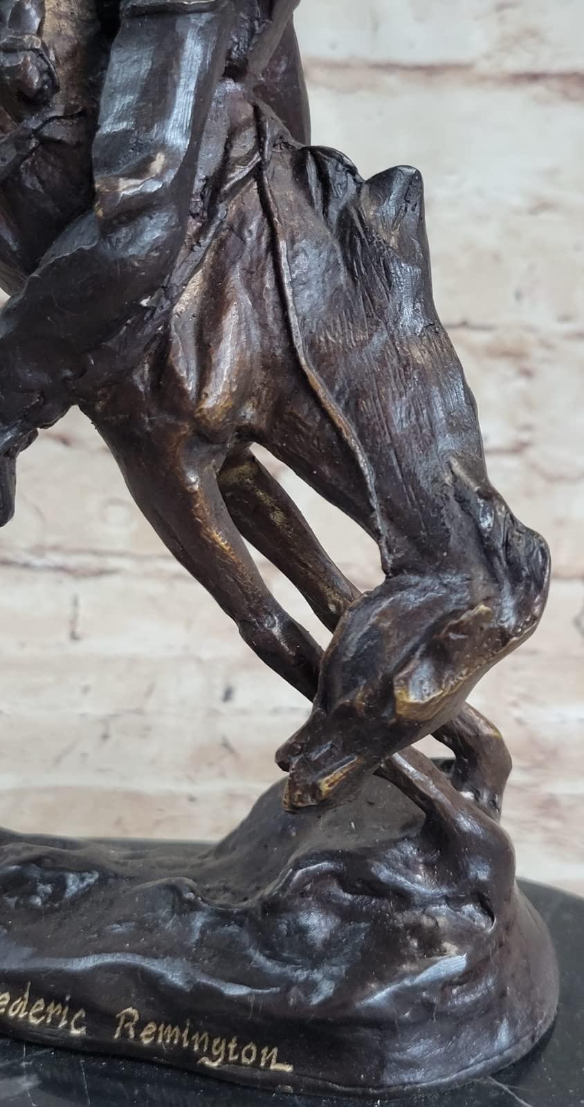 EUROPEAN BRONZE Frederic Remington Cowboy on Horse Rodeo Old West Western Art Bronze Sculpture Artwork Deal Gift by Think Bronze