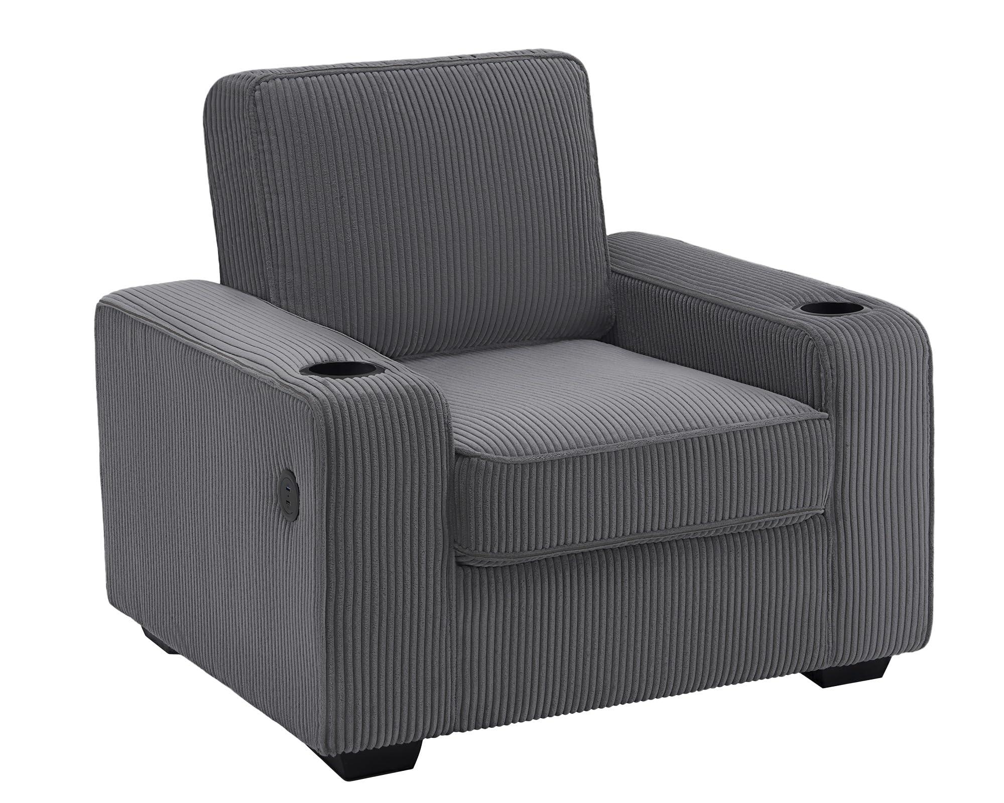 VanAcc VanAcc Sofa, Comfy Couch, Modern Couch with Cup Holders & USB Charging Ports, Sofa Chair for Living Room, Ash Grey Corduroy