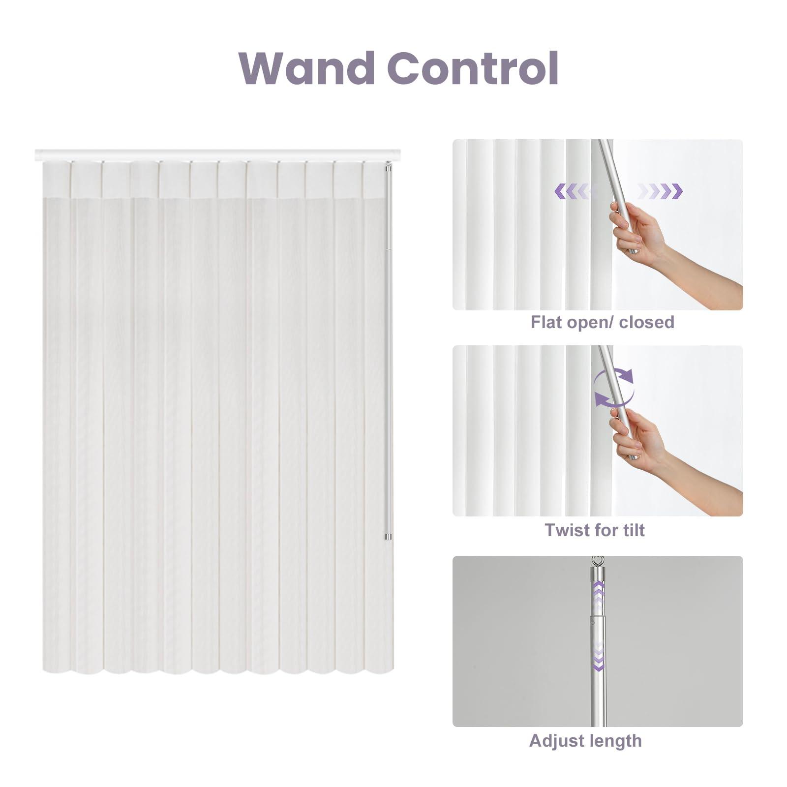 Graywind Graywind Manual Sheer Vertical Blinds Custom Size Adjust Light Fabric Sheer Free Wand Control Privacy Light Filtering Track Slats Set for Patio Sliding Glass Door Large Window (Striped Beige)