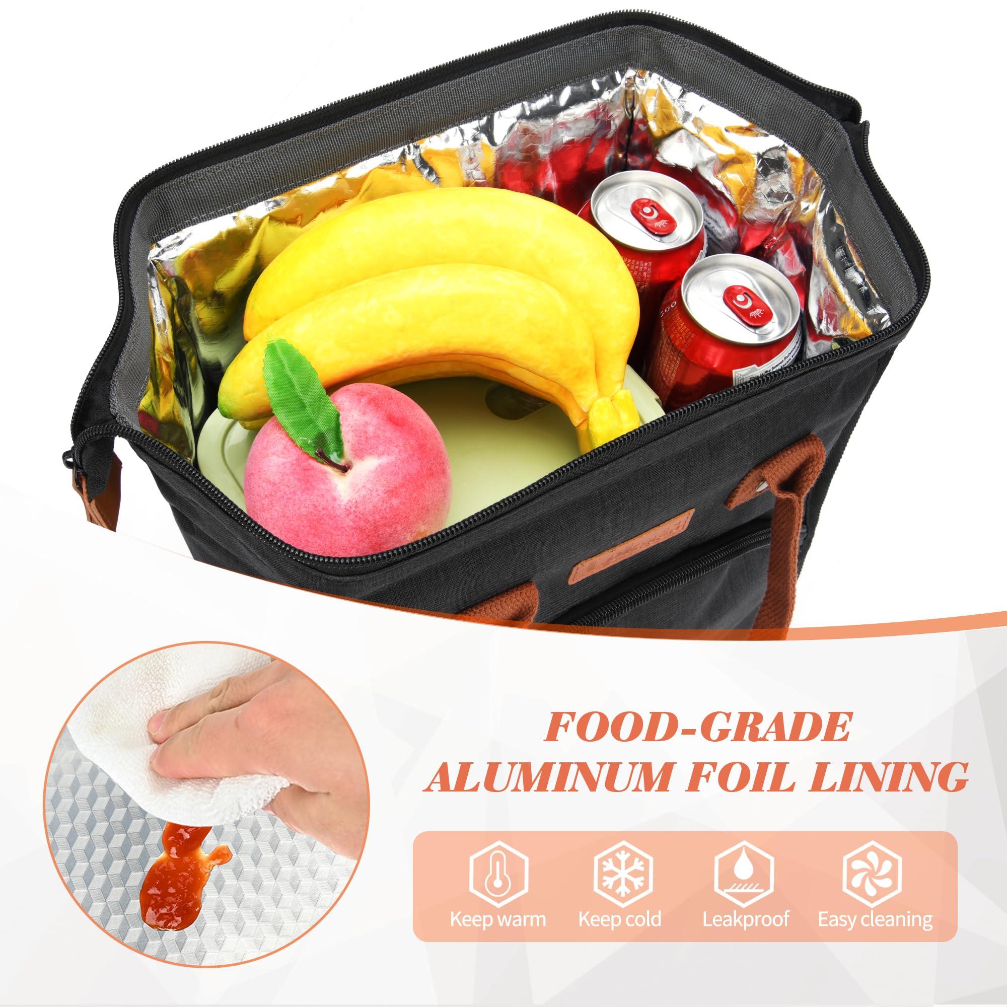 RIFESI Personalized Lunch Box for Women, Initial Reusable Insulated Lunch Bag, Wide-Open Adult Lunchbox Cooler Lunchbag Snack Organizer, Initial Leakproof Lunch Tote Bag for Picnic Work Outdoors Black - J