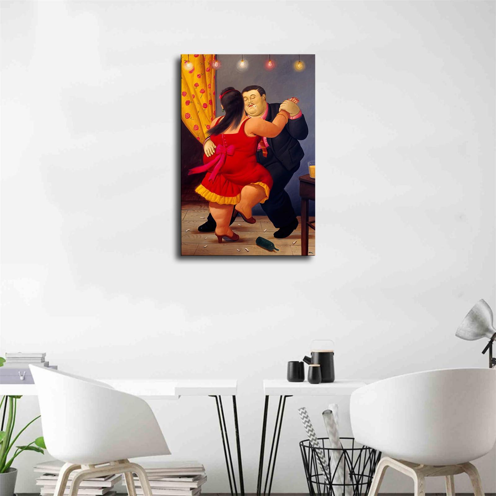 EsaSam EsaSam Fernando Botero - Couple Dancing Poster Canvas Picture Printing Wall Art Decoration Posters Aesthetic Living Room Bedroom Home Background Wall Decor (1624inch-Framed)