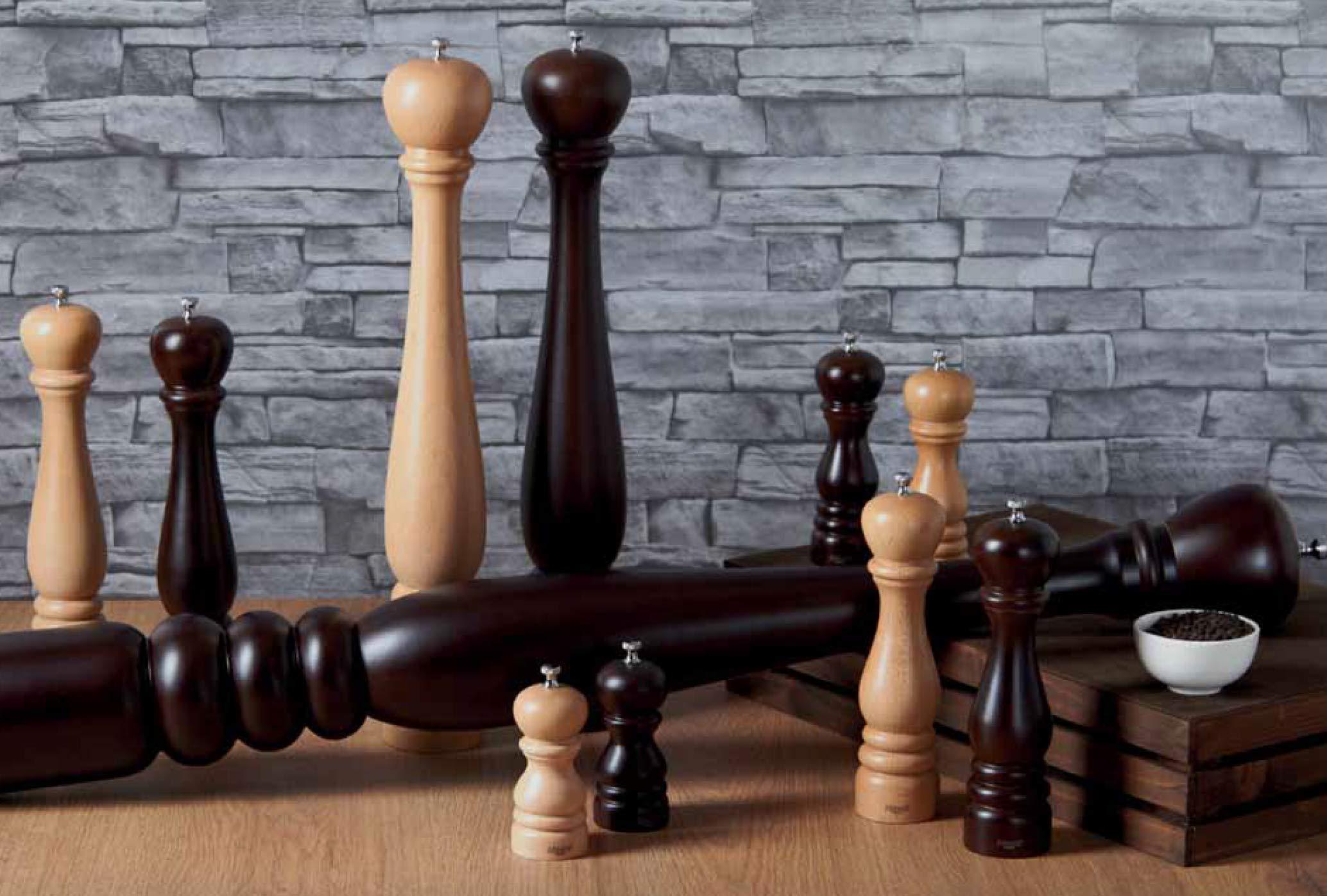 Bisetti Bisetti 9.5 Inch Roma Beech Wood Pepper Mill With Adjustable Carbon Steel Grinder With Walnut Finish, Made in Italy