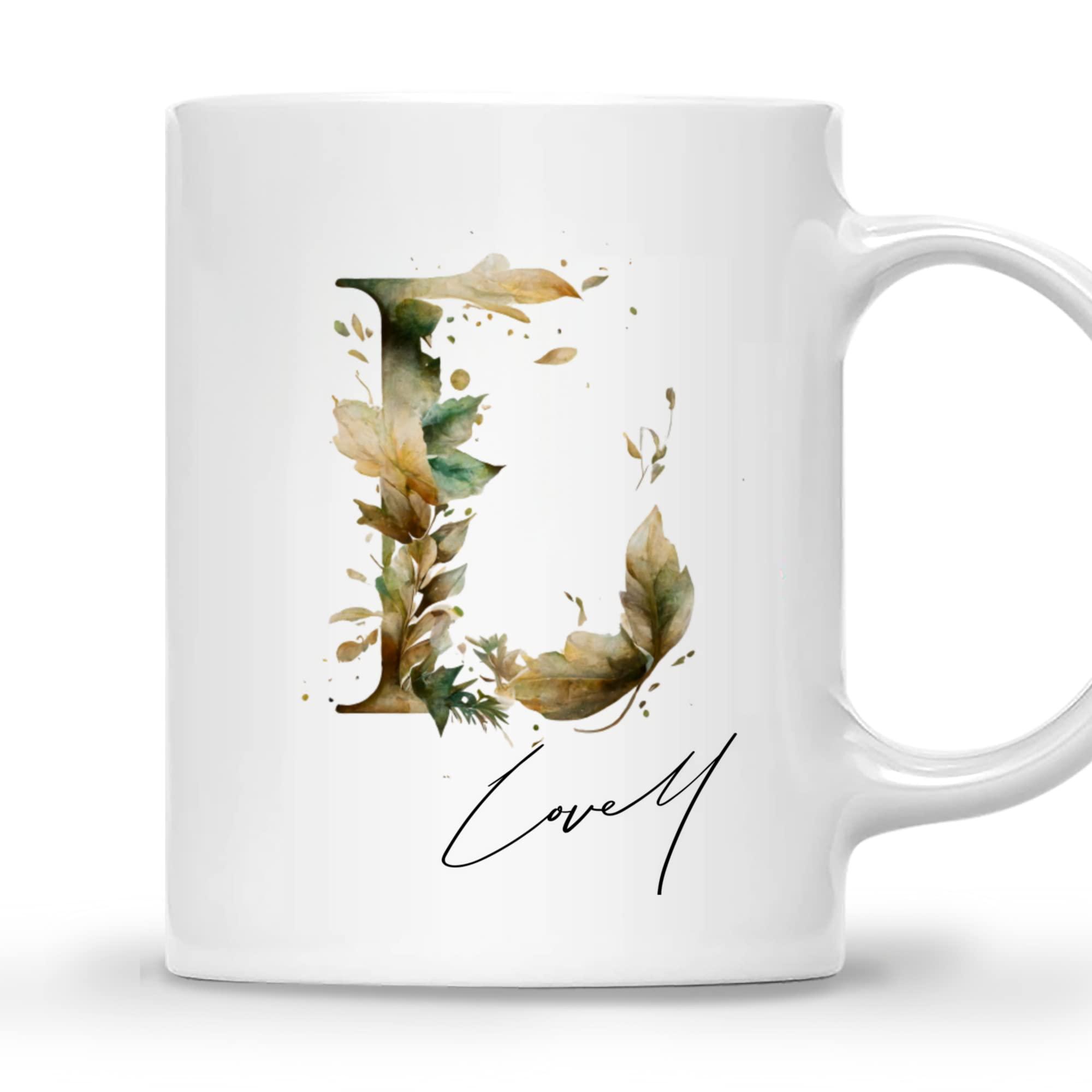 Gossby Gossby Personalized Custom Mug (L) Personalized Alphabet Customized Coffee Mug Cup Gift for Girlfriend/Wife/Mom/Sister, Personalized White Ceramic Mug 11oz 15oz Gifts for Special Day