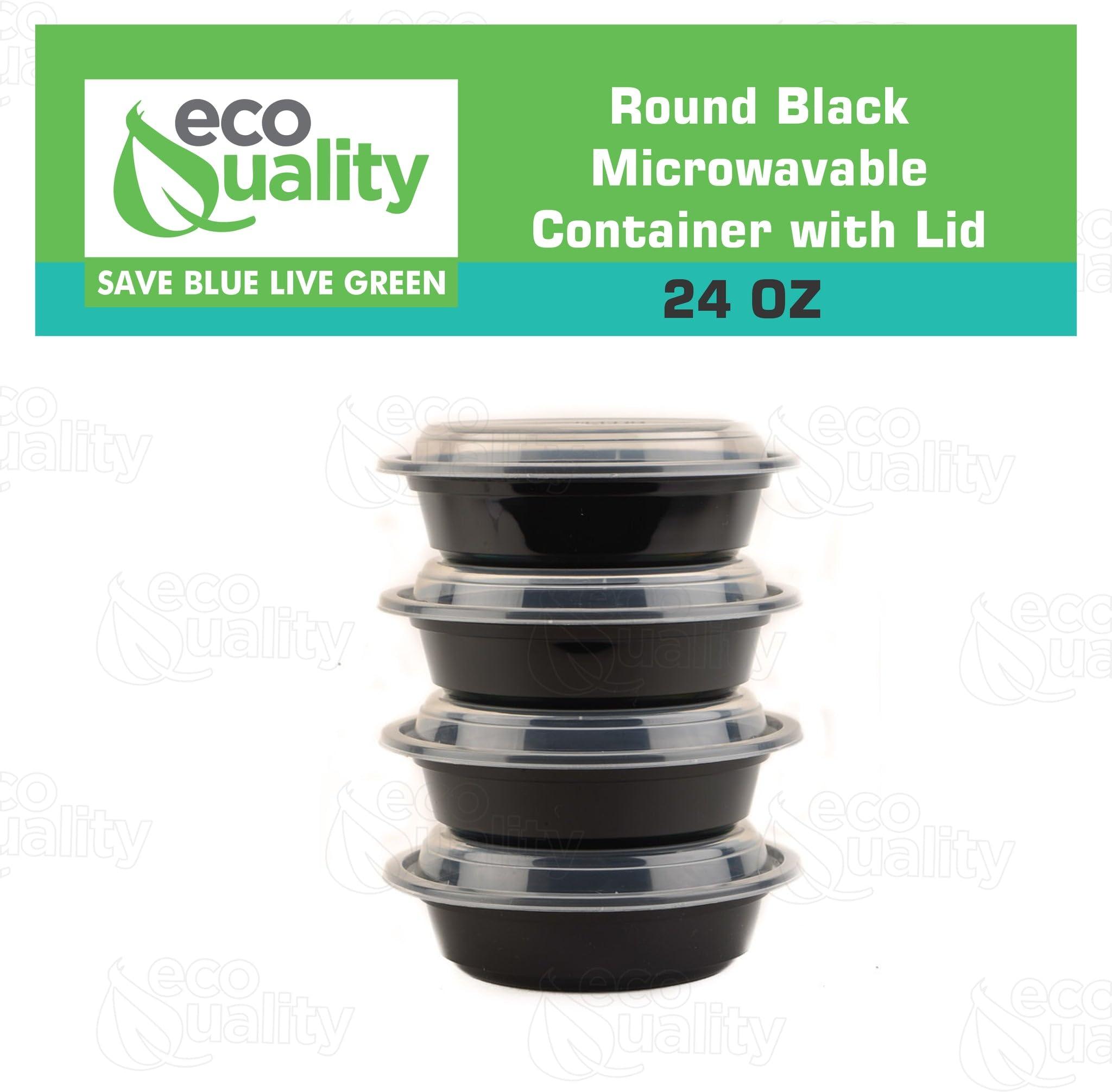 EcoQuality 24 oz Plastic Meal Prep Containers with Lids - Round Food Storage Container Microwave Safe - BPA-Free, Stackable, Reusable, Dishwasher, Freezer Safe, Disposable (Black) (300)