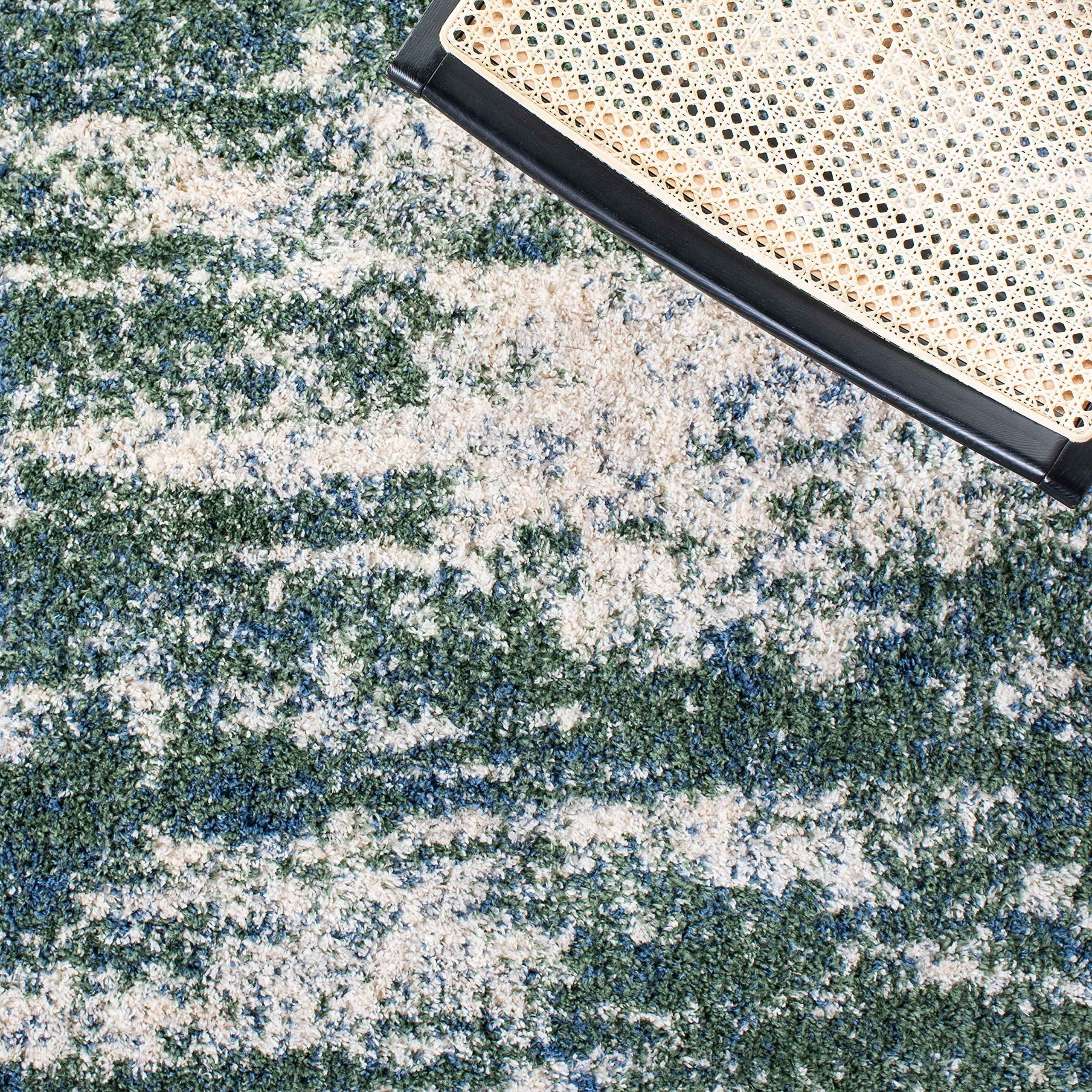 Safavieh SAFAVIEH Berber Shag Collection Area Rug - 9' x 12', Green & Beige, Modern Abstract Design, Non-Shedding & Easy Care, 1.2-inch Thick Ideal for High Traffic Areas in Living Room, Bedroom (BER219Y)