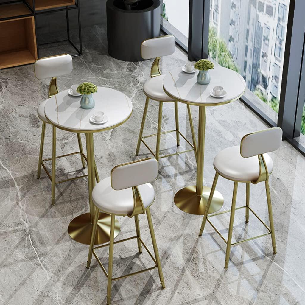 HQBL HQBL Portable Modern Kitchen Bar Table - Round/Square Marble Top Standing Pub Tables - 70/90/110cm Height Party Bar Table,Golden Iron Bracket(White/Black)