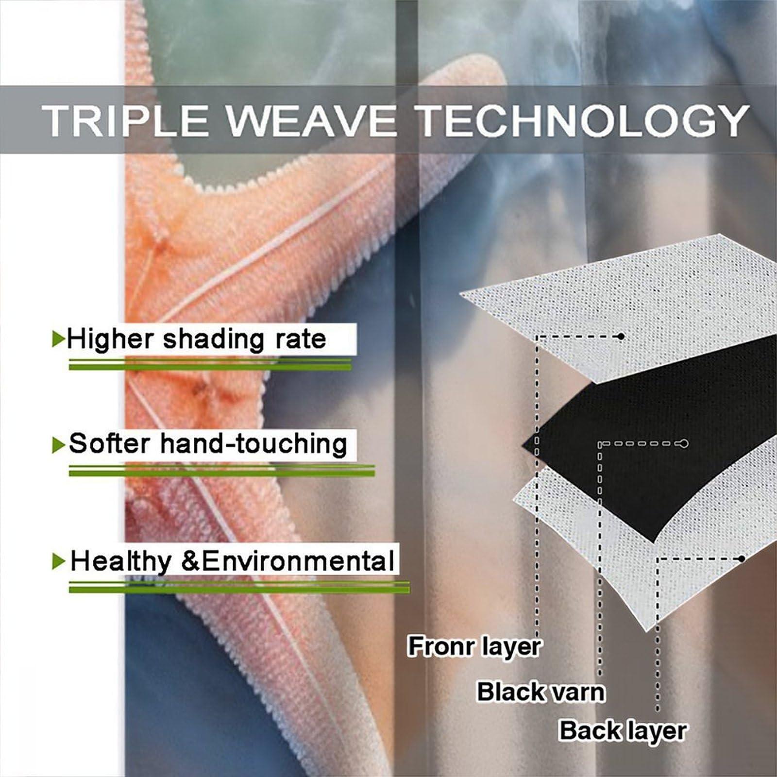 YungHo YungHo Starfish Curtains, Summer Holiday with Seashells Starfish and Palm Tree Ocean Print Window Drapes, 26" W x 84" L x2Blackout