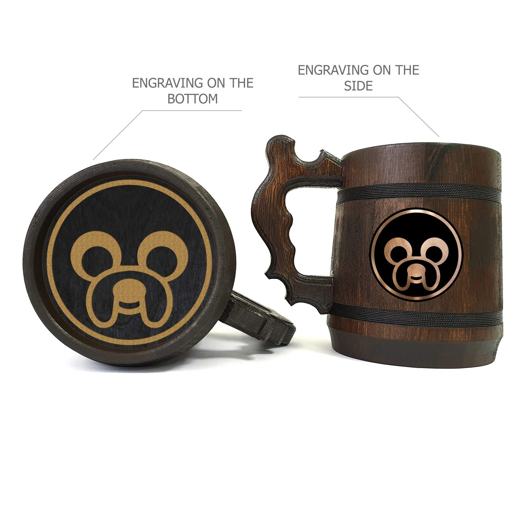 BestGiftMugs Adventure Time Jake Beer Mug, Wooden Stein, Personalized Tankard