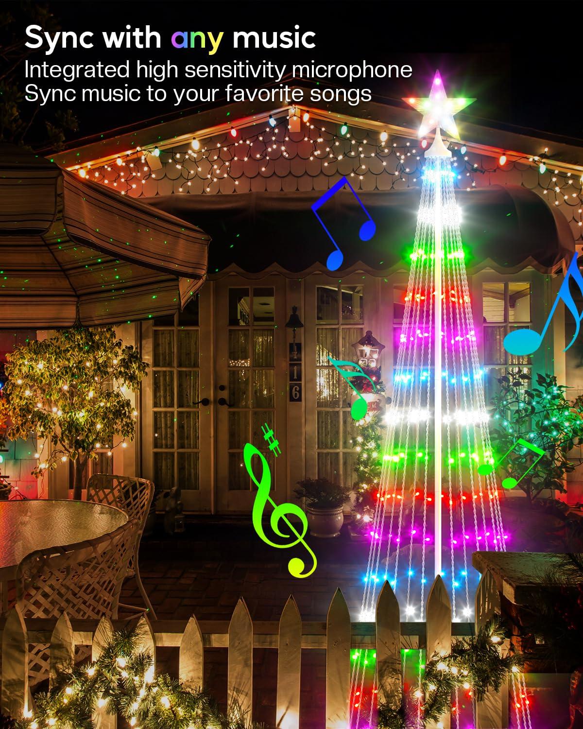 Avatar Controls 8FT Smart Outdoor Christmas Cone Tree, DIY Prelit Color Changing LED Christmas Tree Chasing Light Show App Remote Control, Music Timer Waterproof Large String Lights for Yard Decor