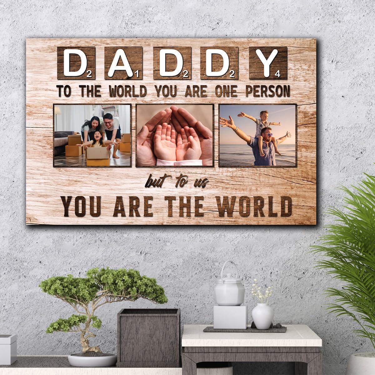 Chiside Personalized Dad Canvas With Photos, Fathers Day Canvas From Daughter, Daddy Gifts From Son, Happy Fathers Day Art From Kids, Father\'s Day Poster For Dad Grandpa Husband, Sentimental Dad Gifts
