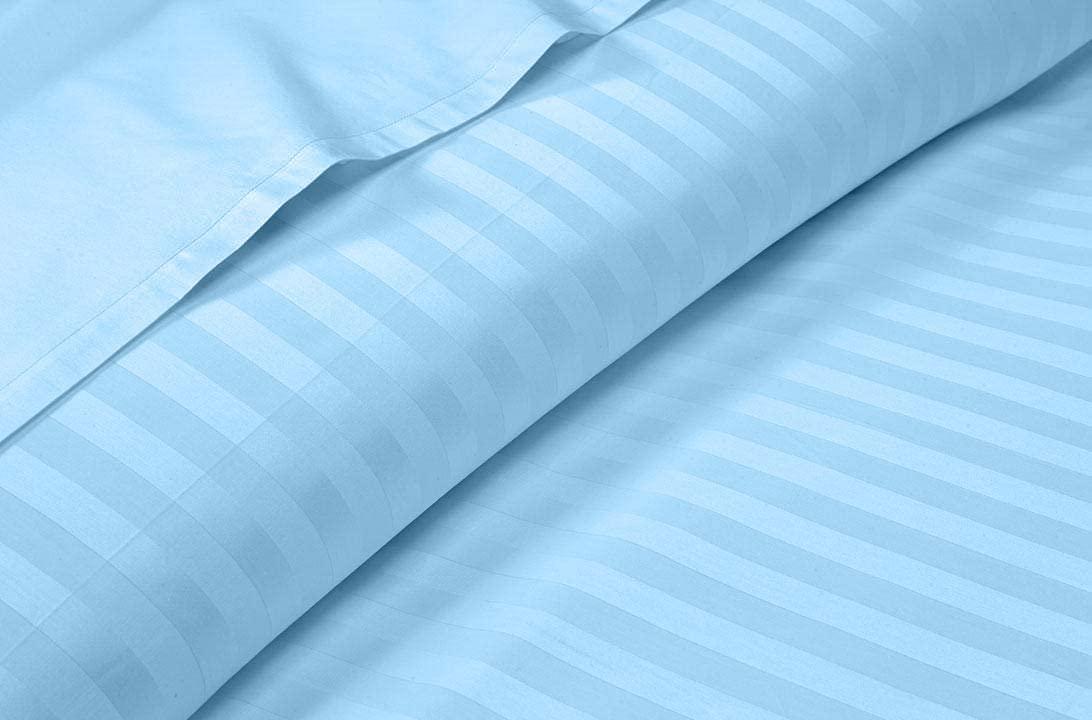 DIFFERENT SHEETING DIFFERENT SHEETING Cotton Sheets Set 4 Piece, 100% Egyptian Cotton 600 Thread Count, Fitted Sheets fitt Upto 15 Inch Deep Pocket, Crisp Cool and Strong Bed Linen Set- Light Blue Stripe Queen XL Size