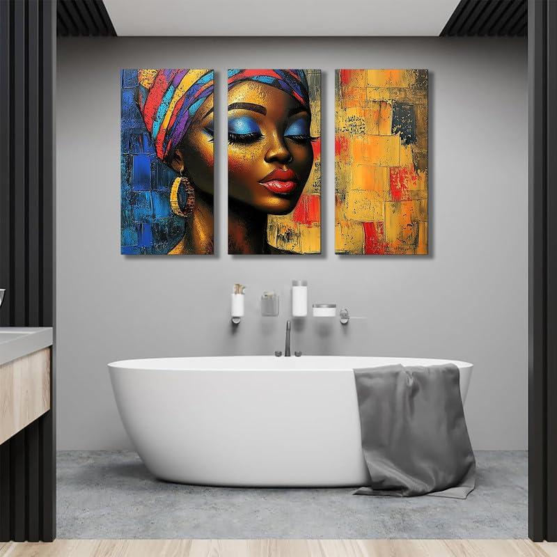 Gyndelphos African 3 Pieces Wall Art Framed Canvas Abstract Art Pictures Wall Decor Figure Painting Art wrok for Living Room Bedroom Home Dcor