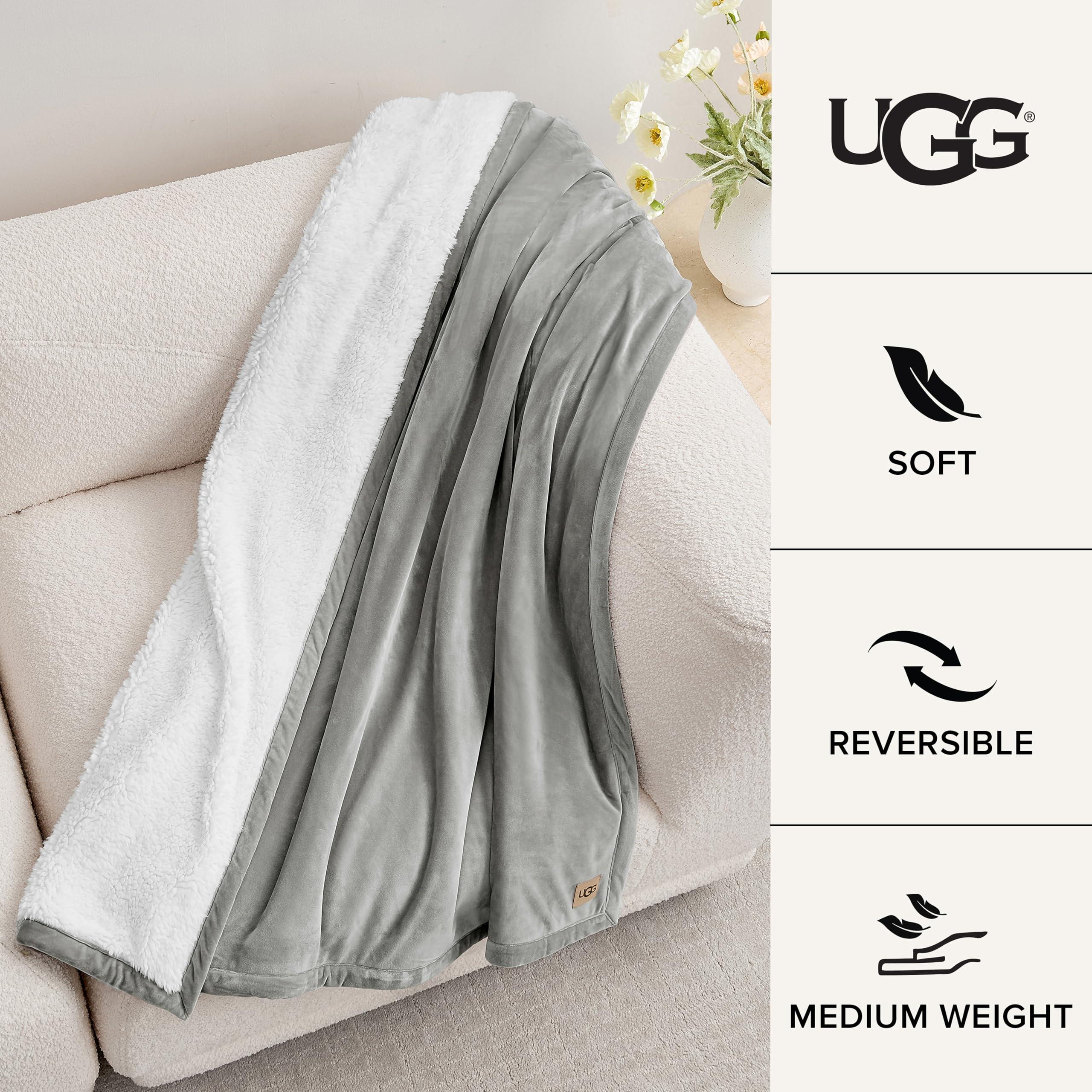 UGG UGG Bliss Throw Blanket Plush Soft Fleece Fluffy Blankets for Bed or Couch Oversized Warm Reversible Machine Washable Medium Weight Home Decor Giftable Throw, 50-inch x 70-inch, Seal Grey